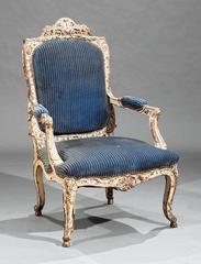 19th Century Regency Style Carved and Painted Fauteuil