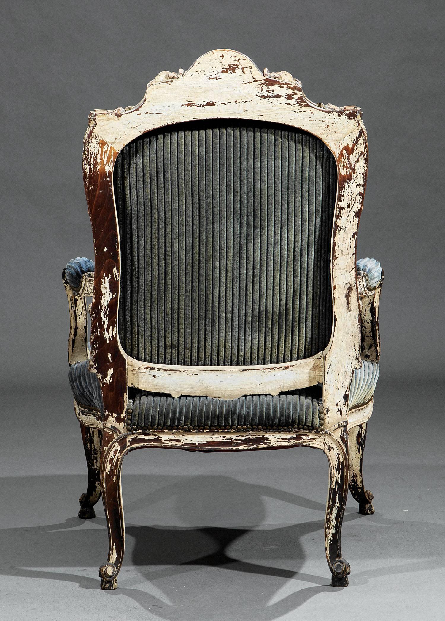 French 19th Century Regency Style Carved and Painted Fauteuil