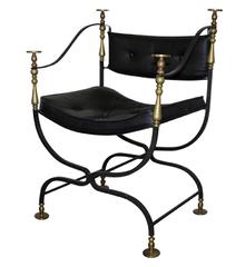 Campaign Style Iron and Leather Chair