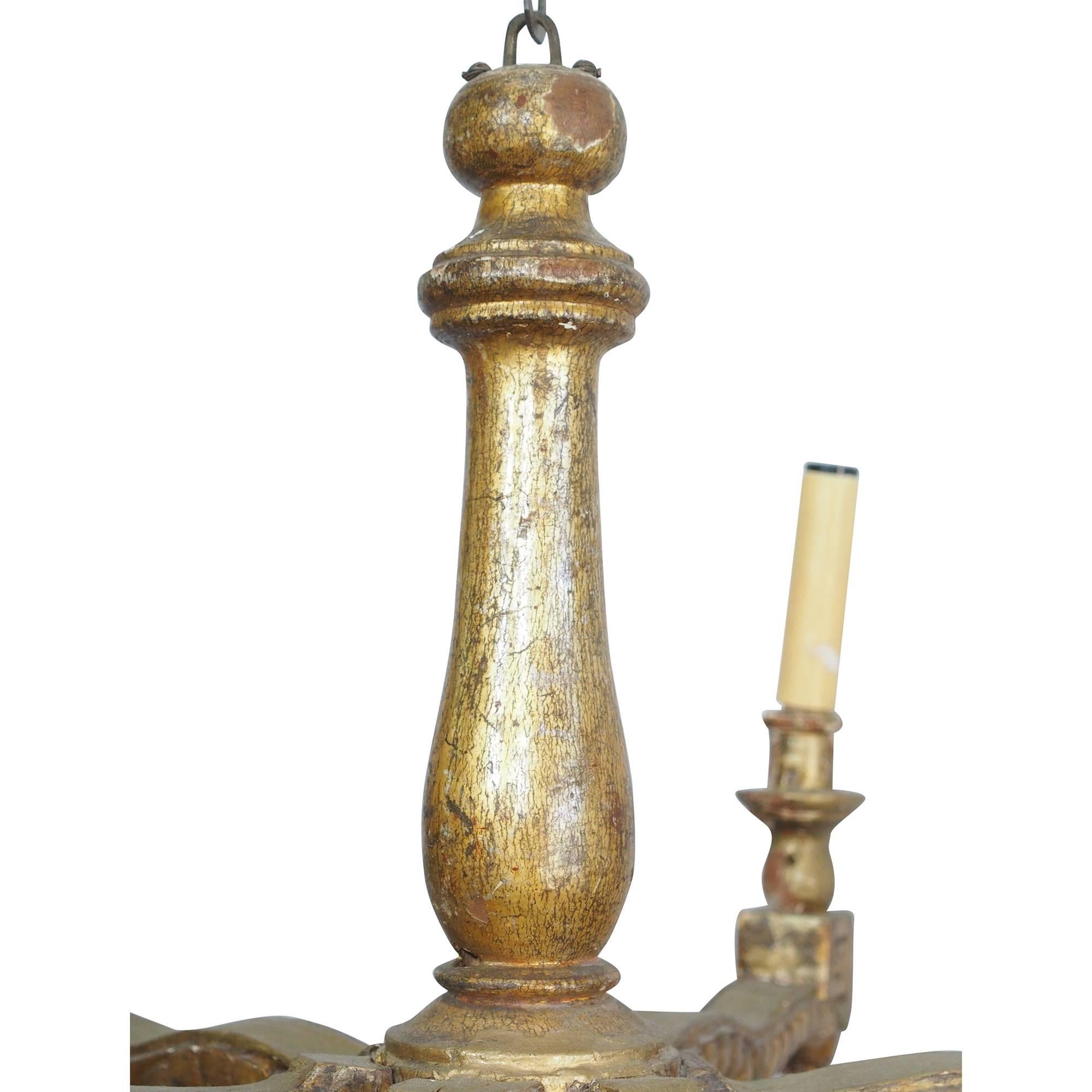 Carved 19c Italian Gilded Wood Six-Armed Lustre