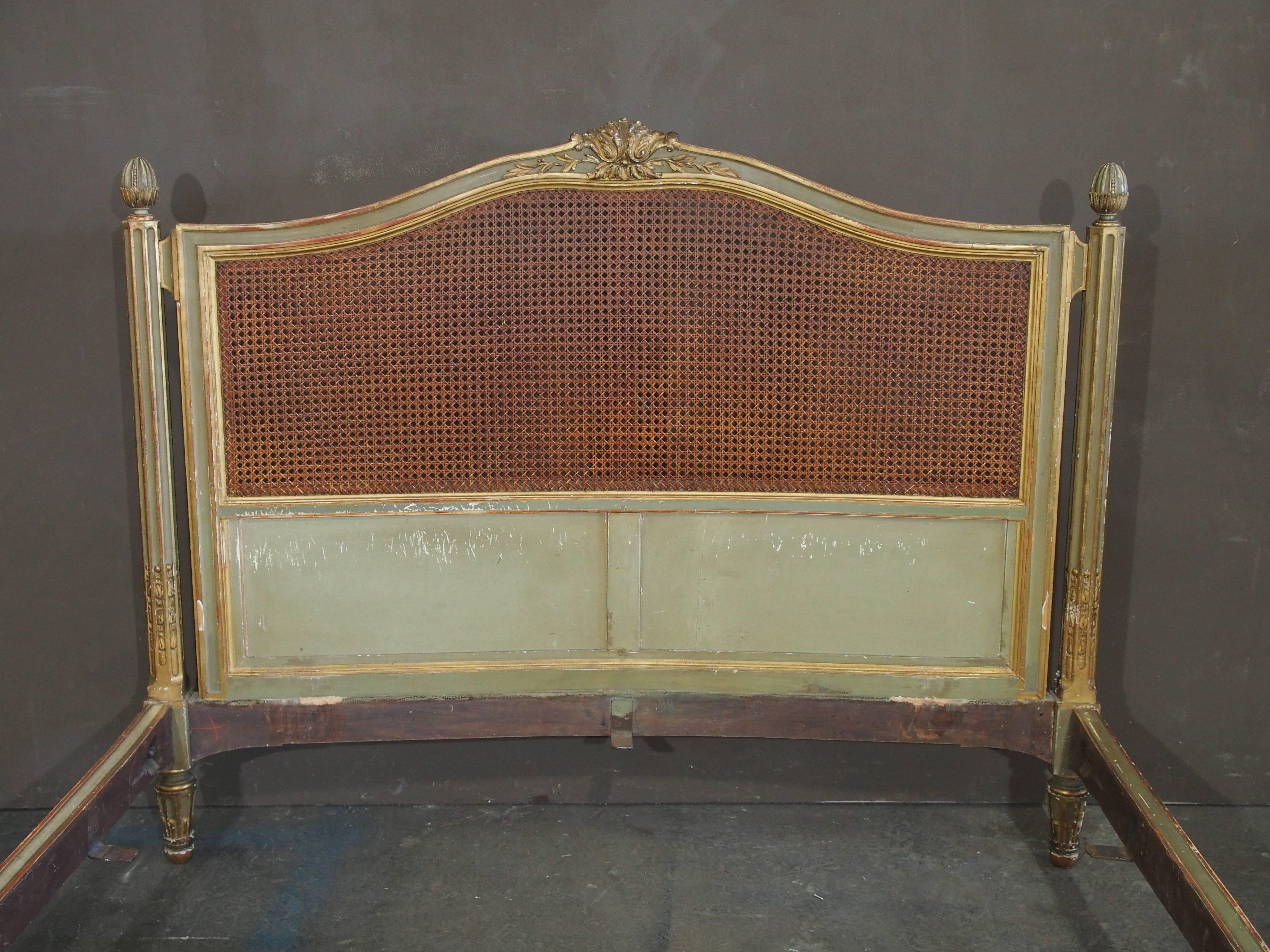 Painted 19c Louis XVI Caned Bed in Four Pieces