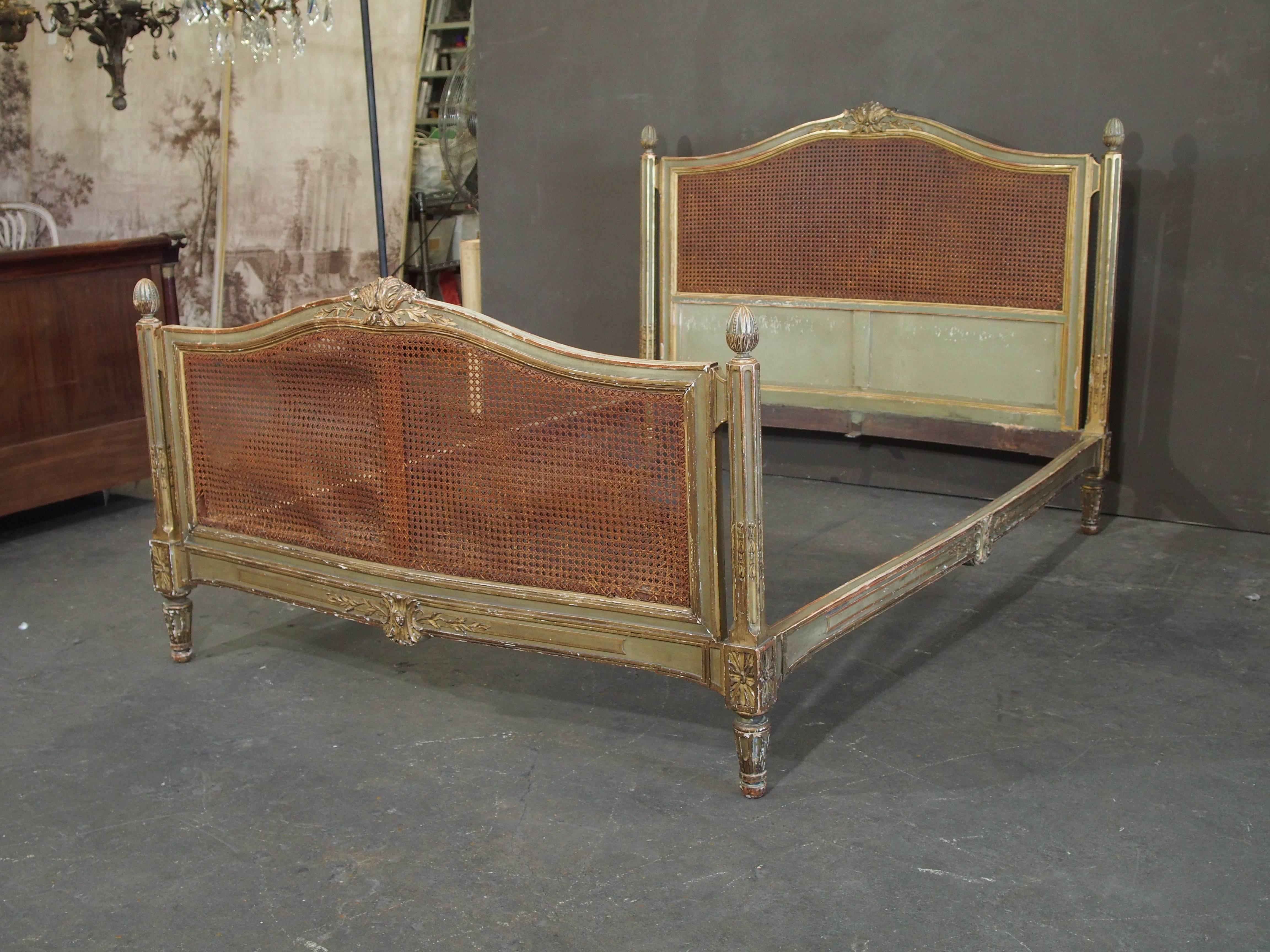 European 19c Louis XVI Caned Bed in Four Pieces