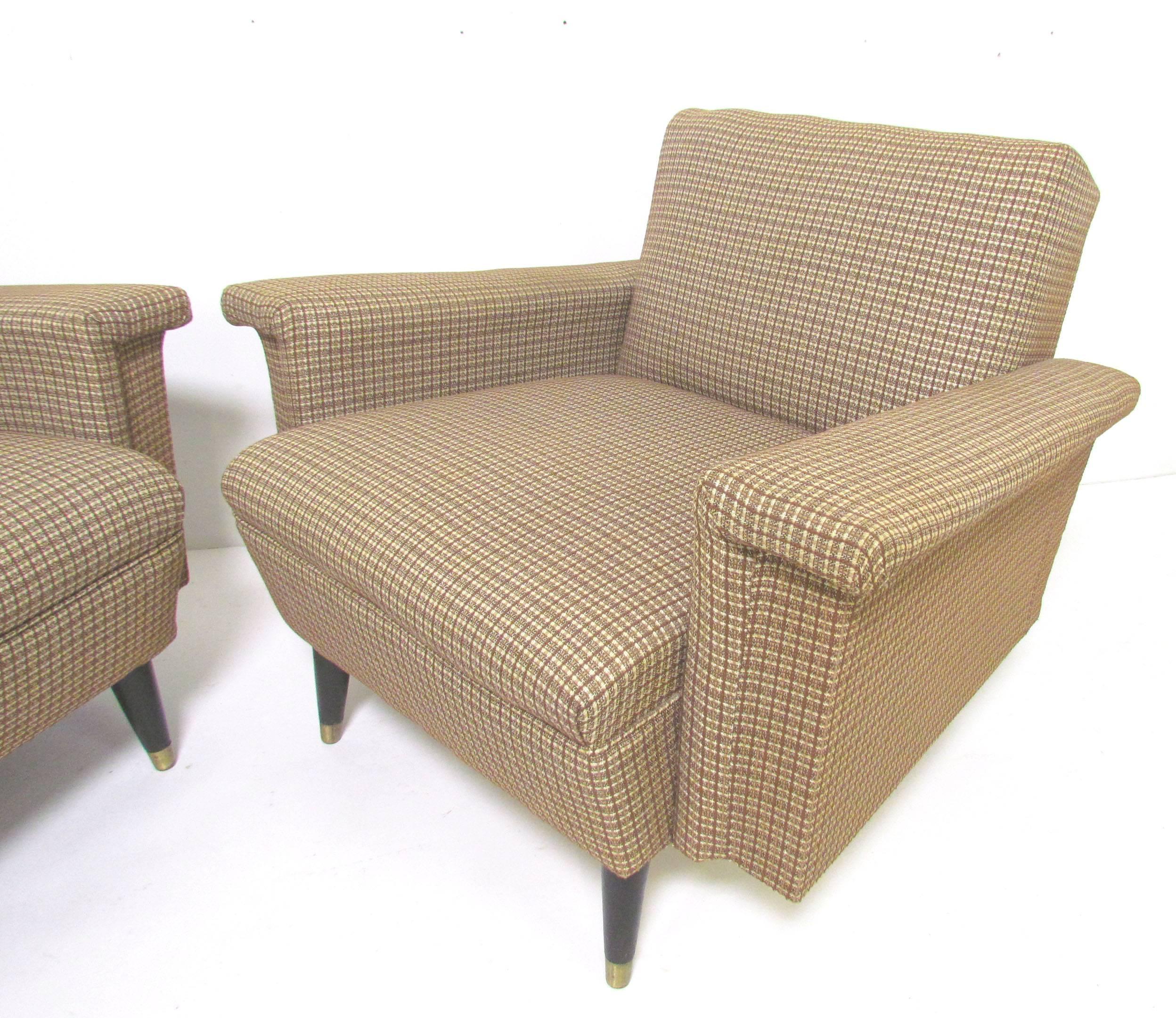 Mid-Century Modern Pair of Mid-Century American Modern Box-Form Club Lounge Chairs 