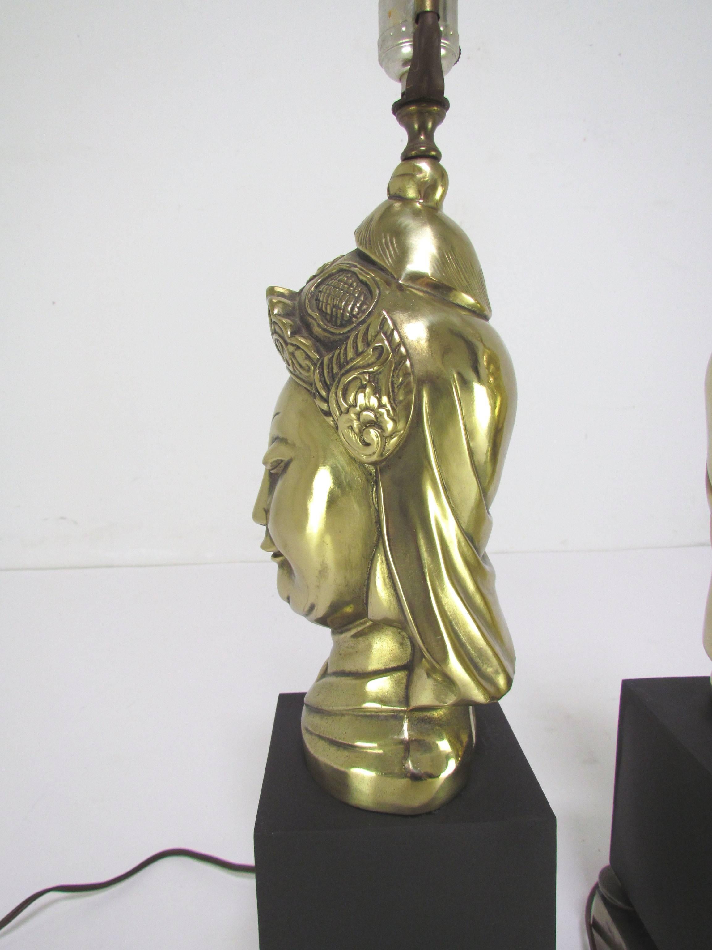 Pair of Hollywood Regency Asian Deity Table Lamps by Westwood Lamp Co. In Good Condition In Peabody, MA