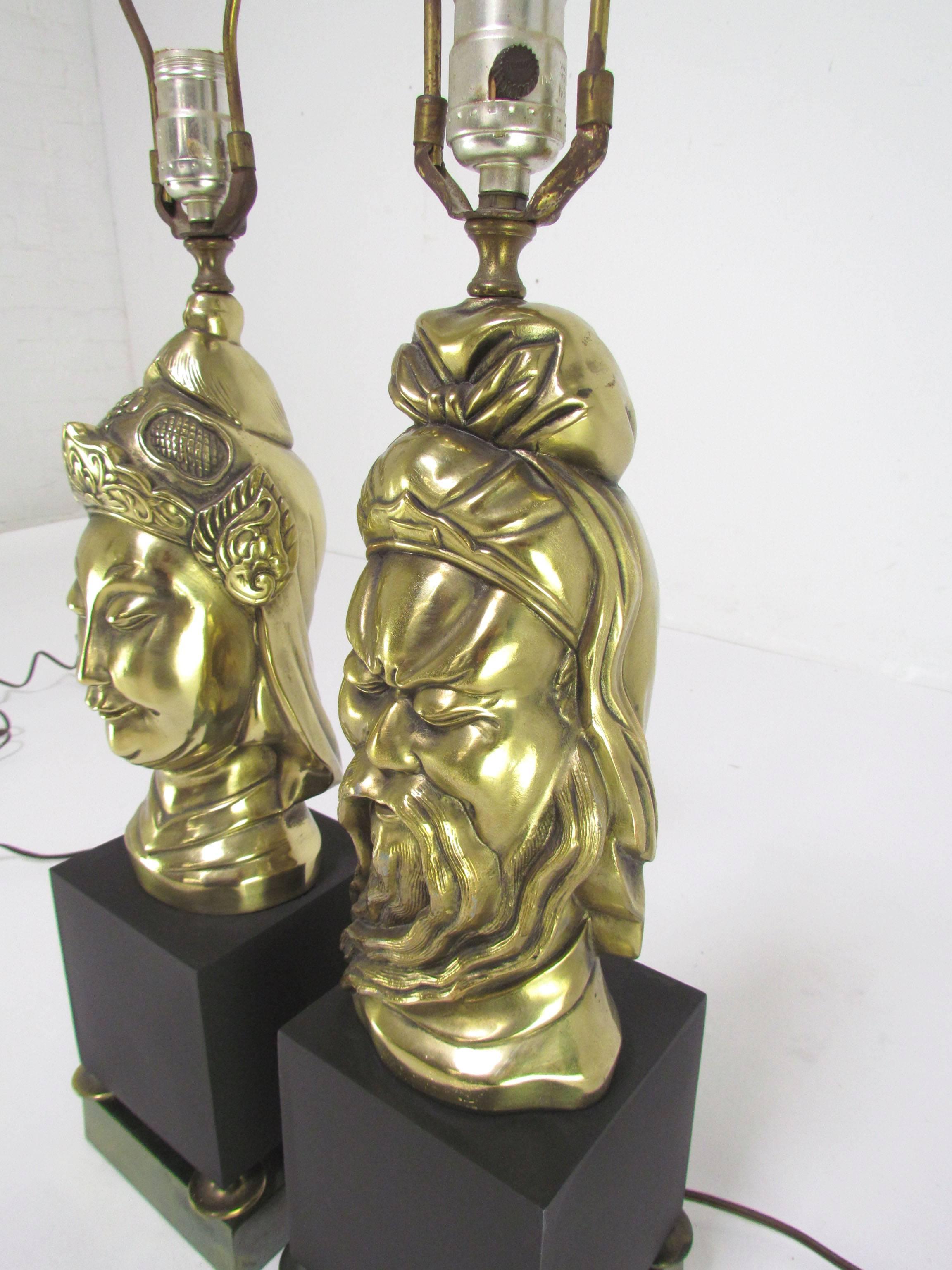 American Pair of Hollywood Regency Asian Deity Table Lamps by Westwood Lamp Co.