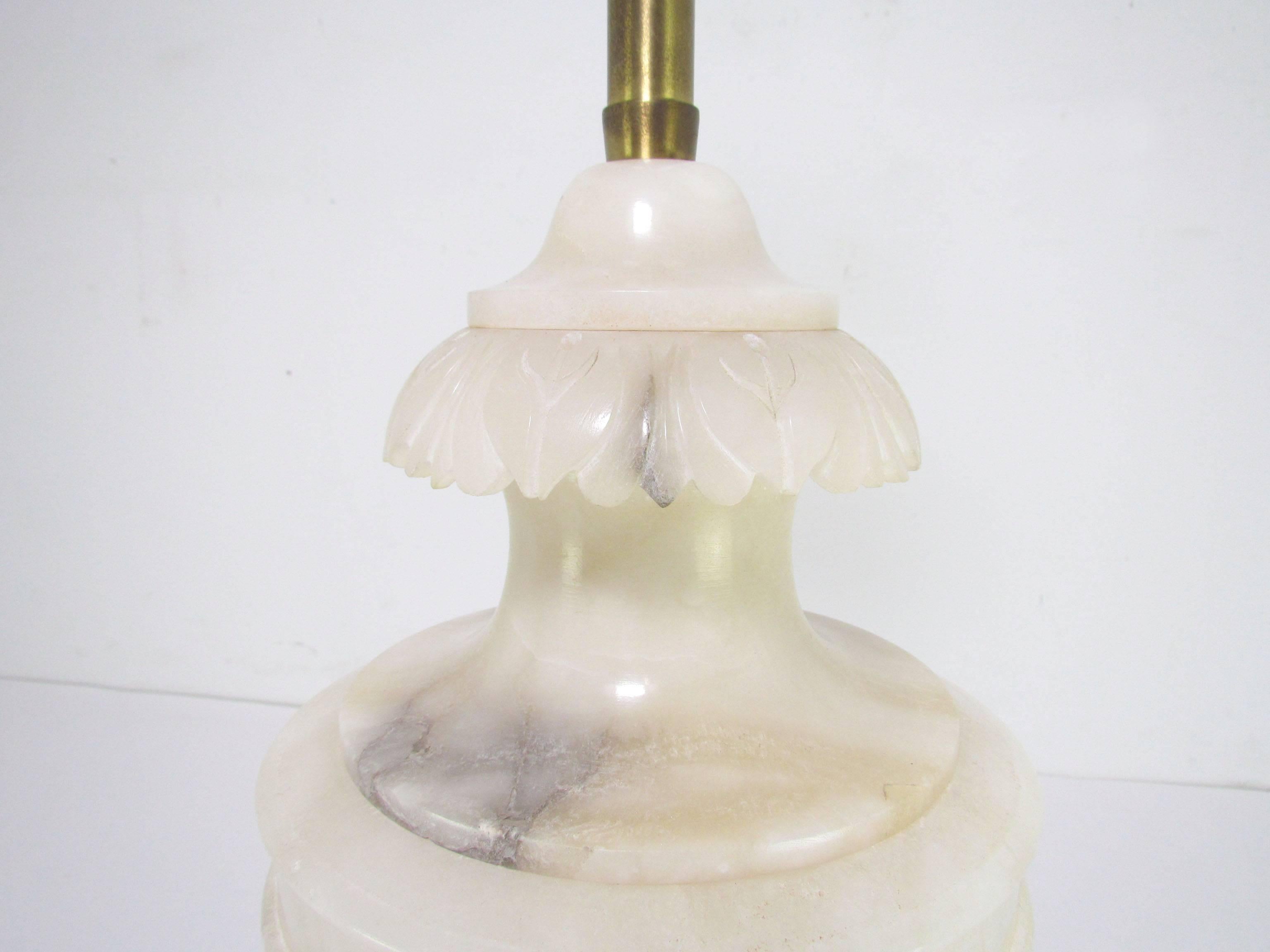 Hollywood Regency Carved Alabaster Table Lamp by Marbro Lamp Co., circa 1950s