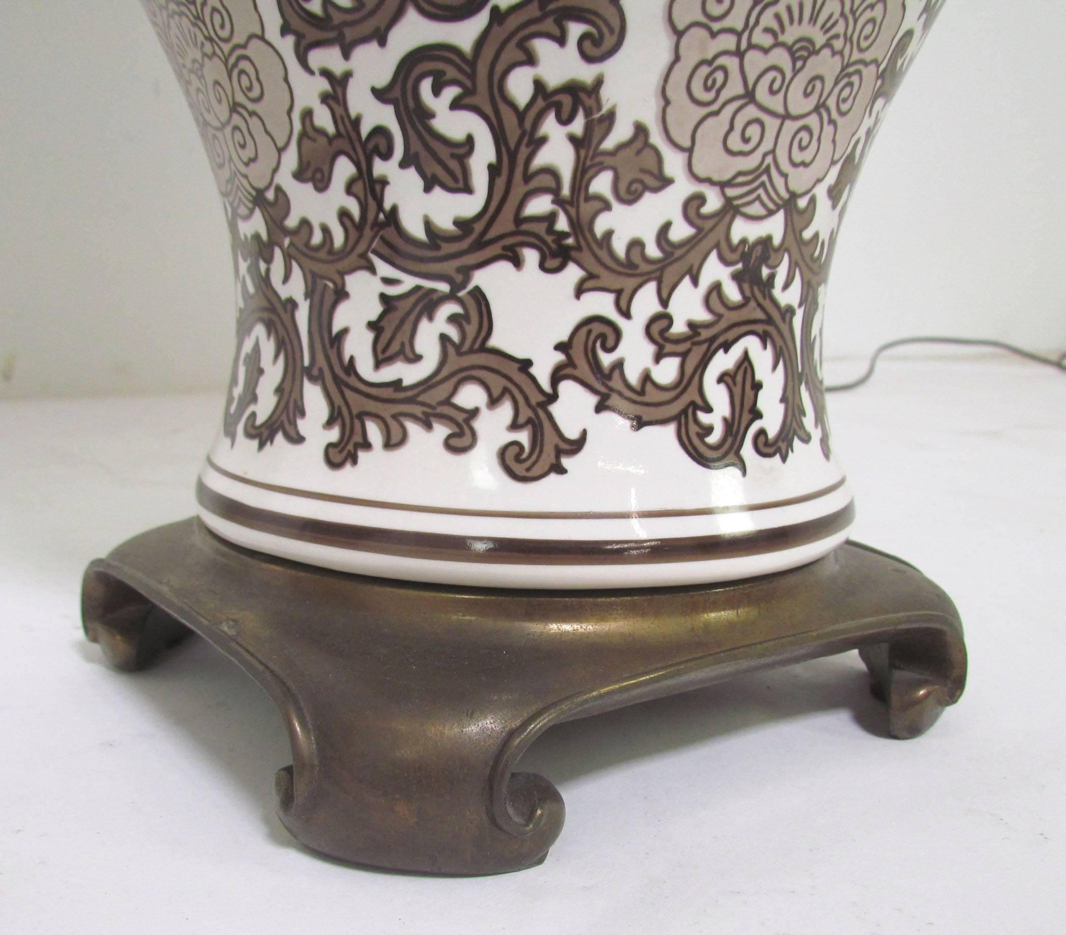 Mid-20th Century Pair of Ginger Jar Lamps with Silk Shades, circa 1960s