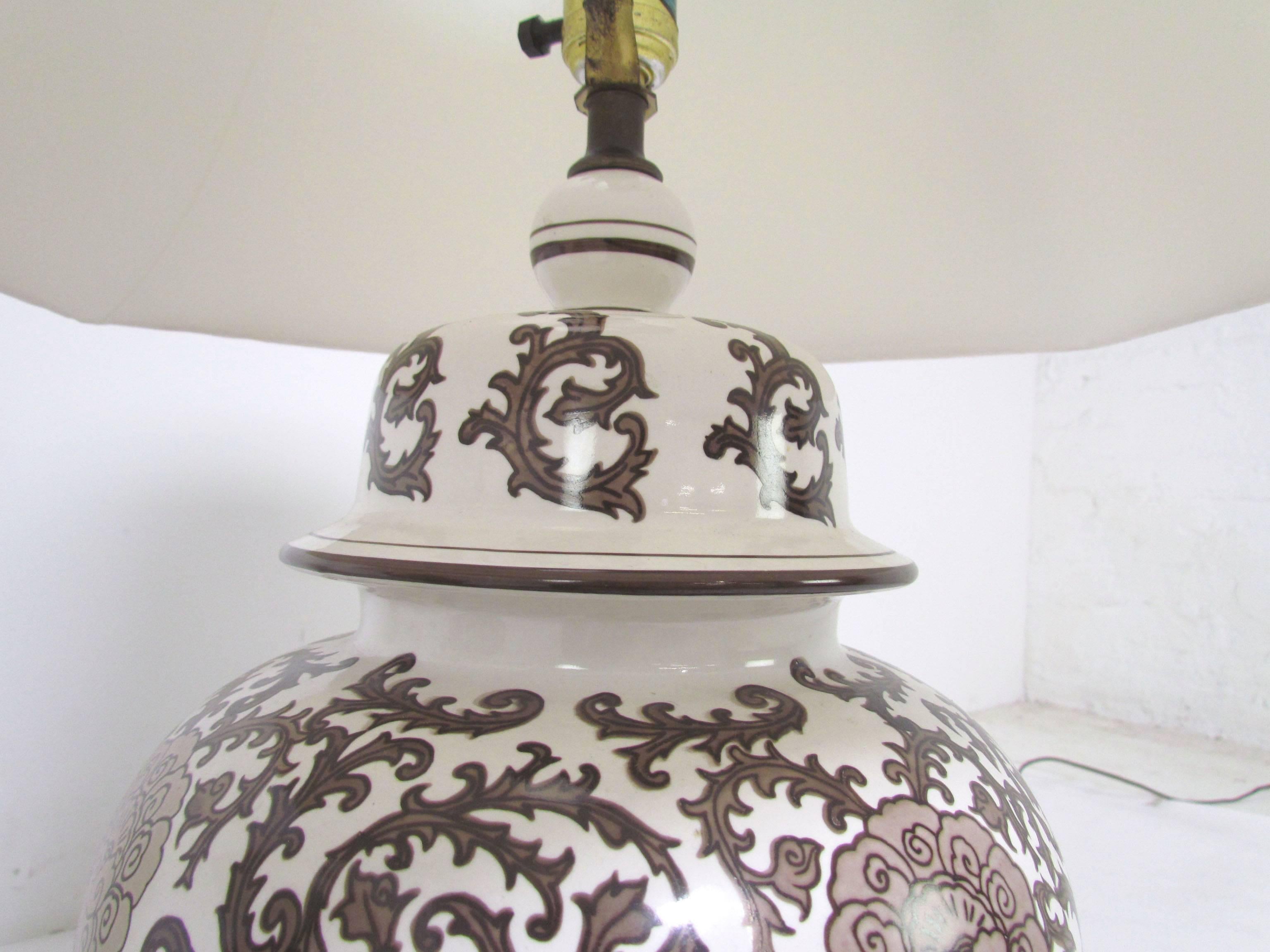 Crystal Pair of Ginger Jar Lamps with Silk Shades, circa 1960s