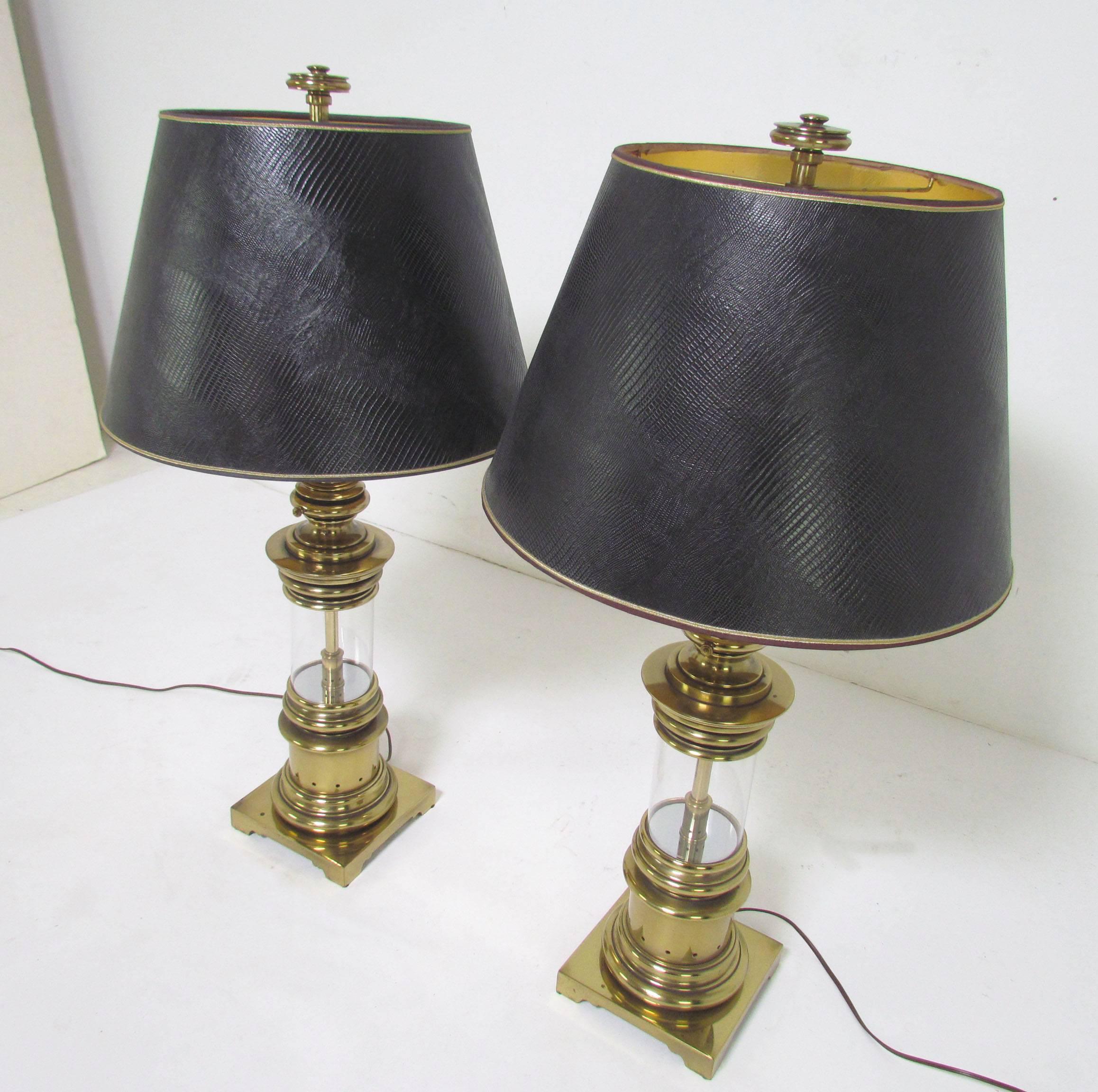 American Pair of Brass Lantern Table Lamps by Stiffel, circa 1960s