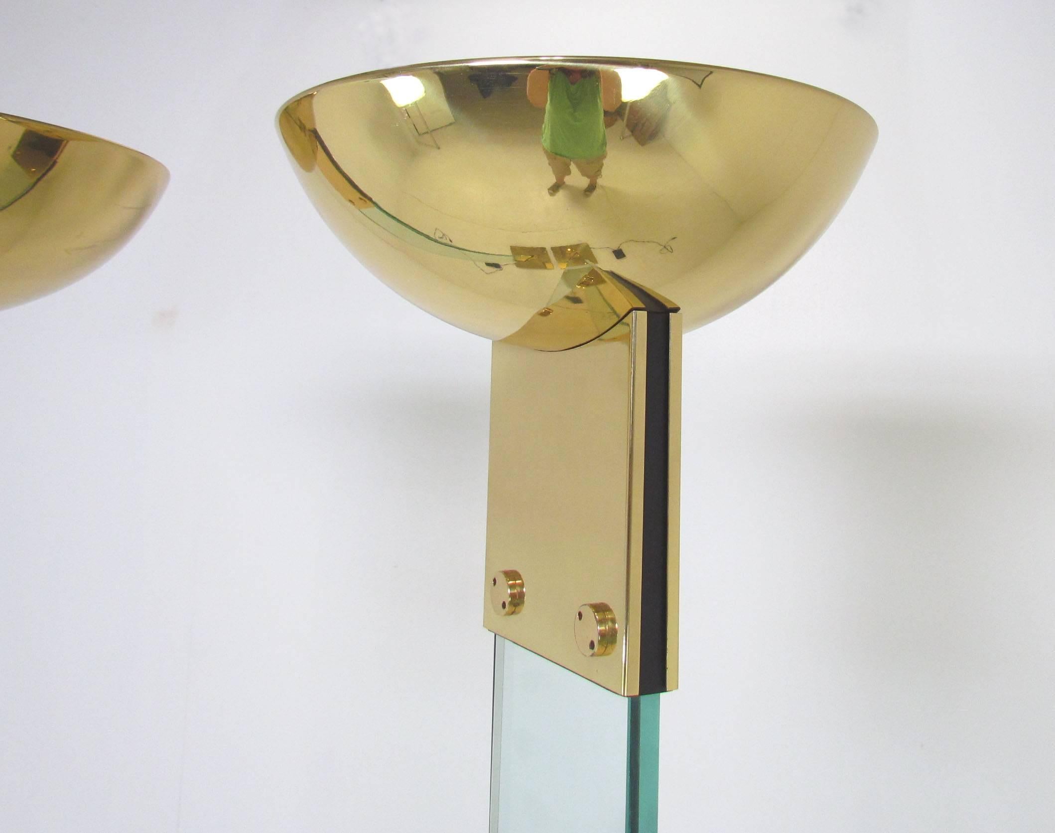 Post-Modern Pair of Italian Brass and Glass 