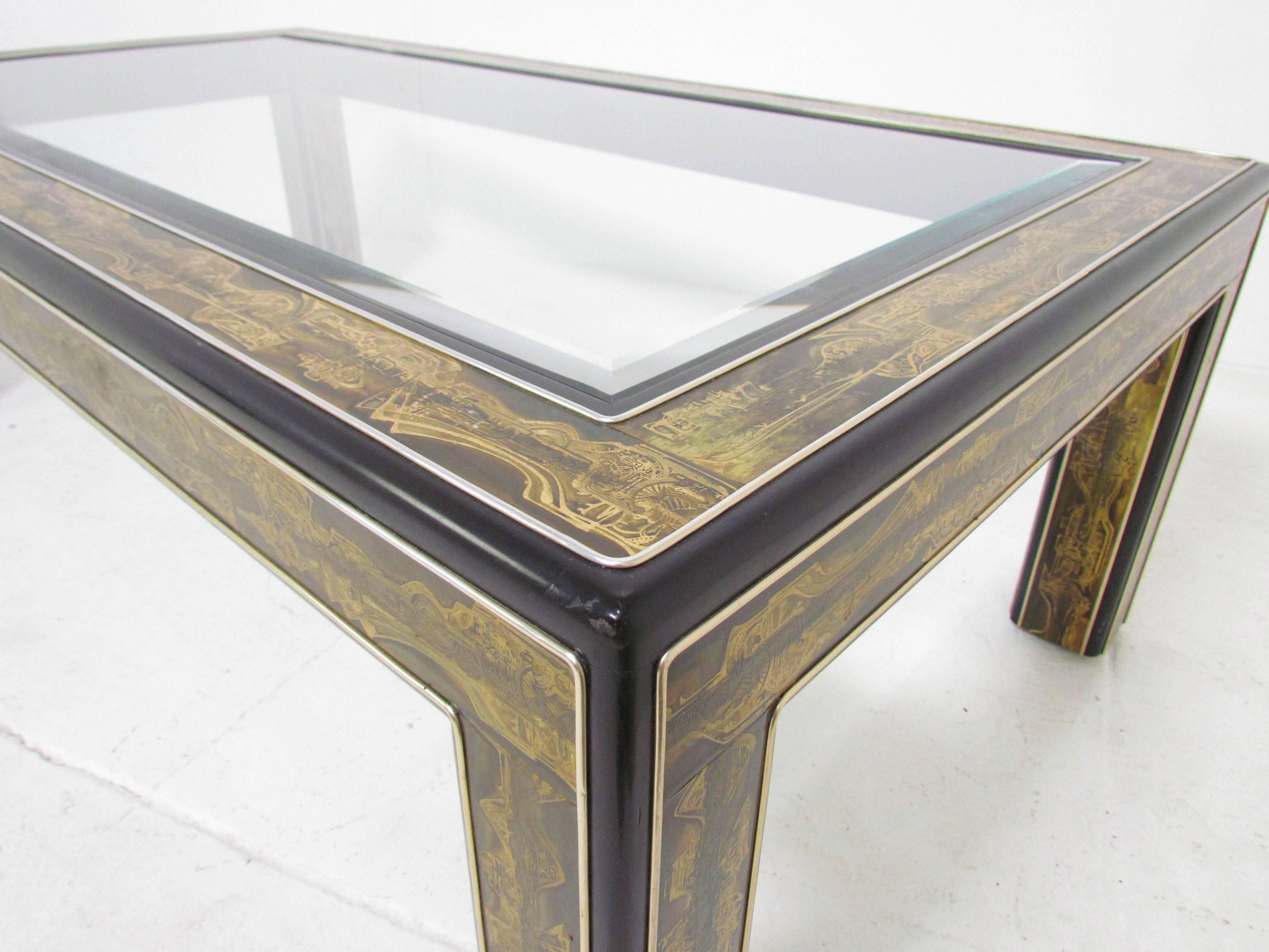 Acid Etched Brass Coffee Table by Bernhard Rohne for Mastercraft, circa 1970s 2