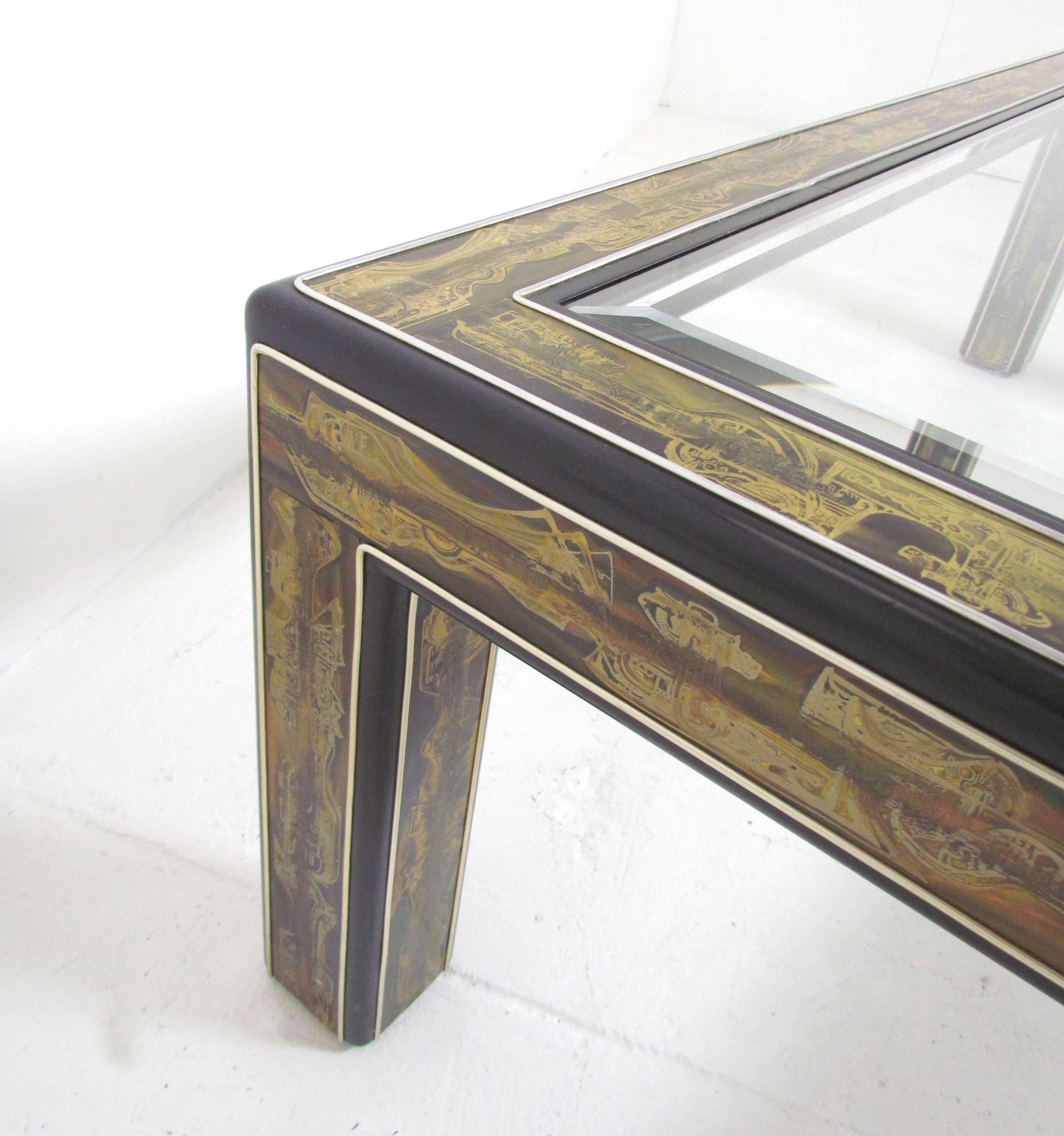 Acid Etched Brass Coffee Table by Bernhard Rohne for Mastercraft, circa 1970s 3