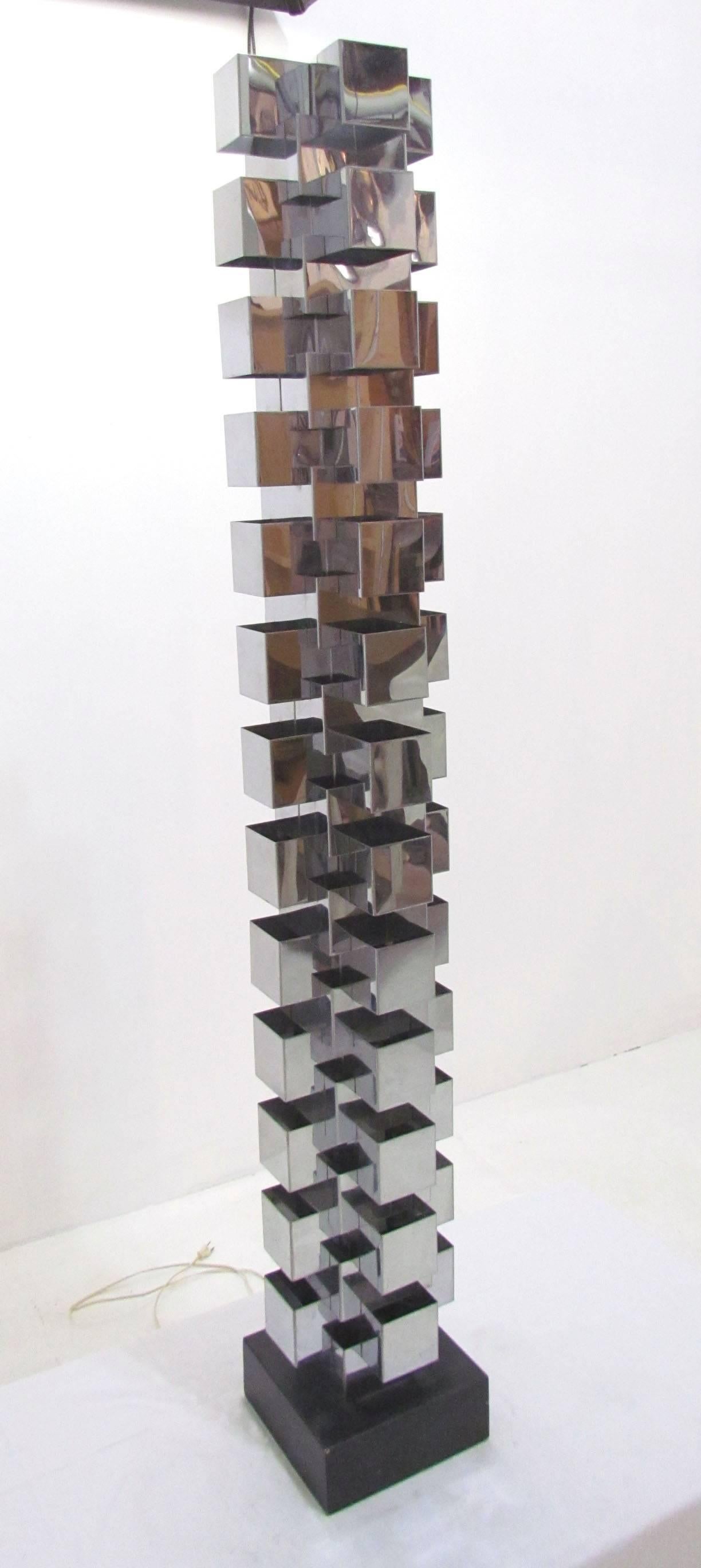 Large scale architectural floor lamp of interlocking chrome blocks by Curtis Jere, circa 1960s.