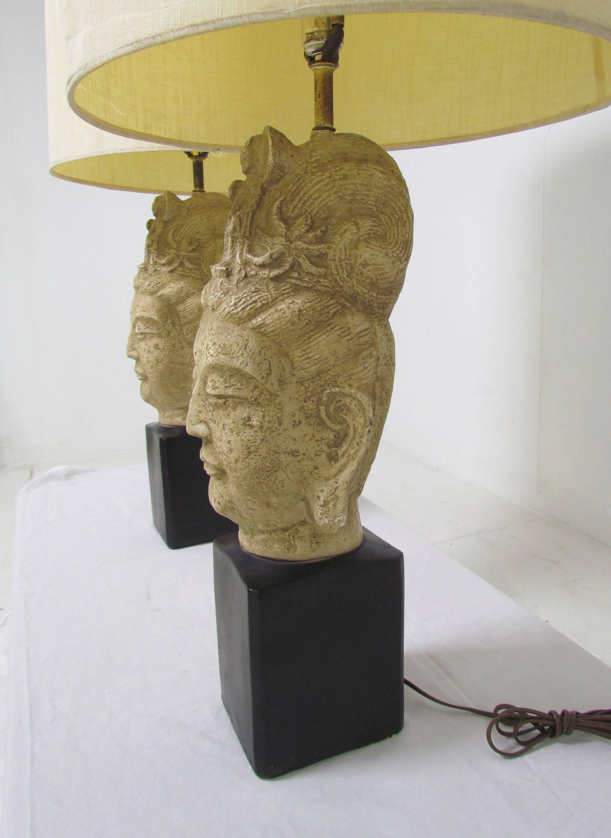 American Pair of Buddha Table Lamps in the Manner of James Mont For Sale