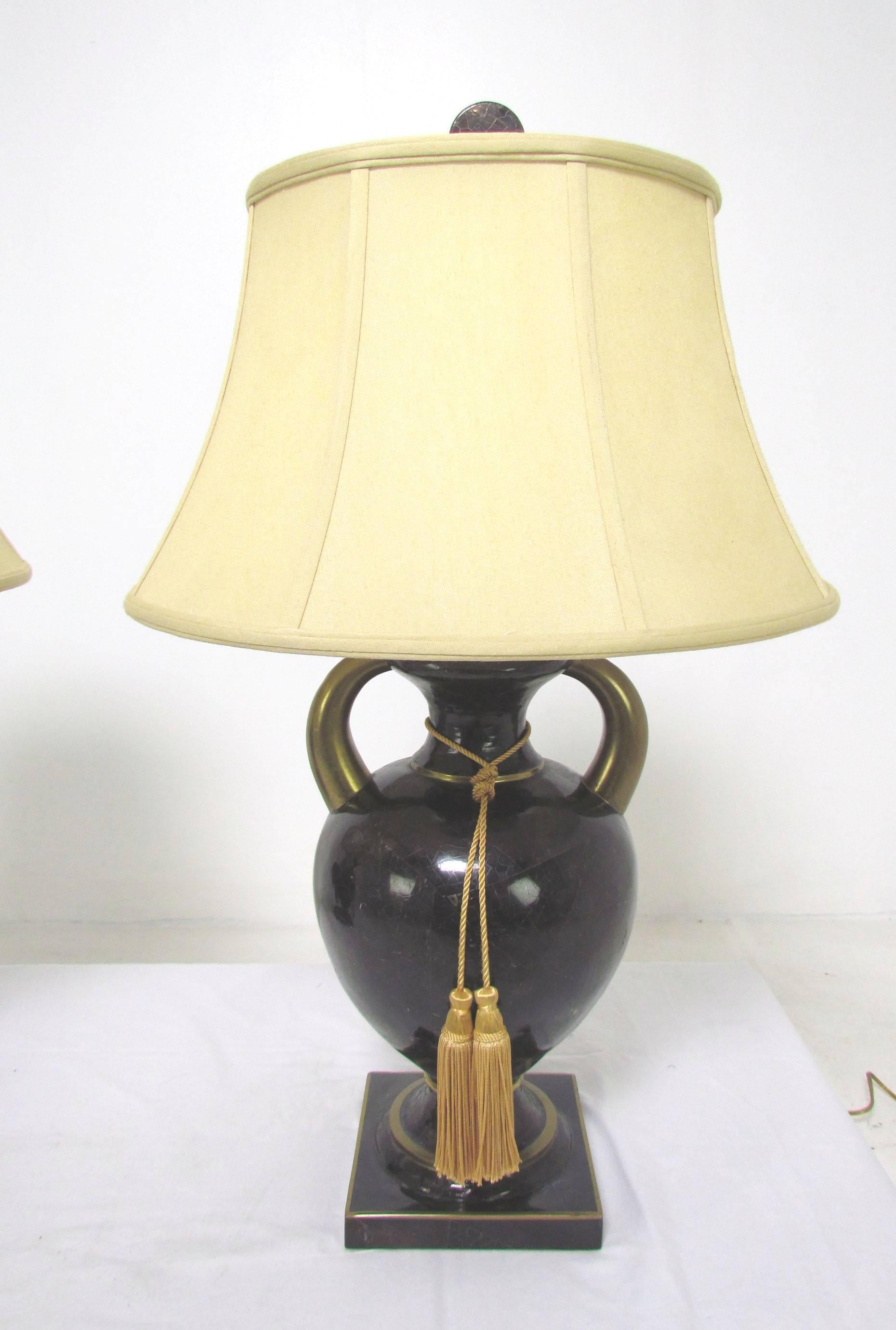 Hollywood Regency Pair of Table Lamps in Tessellated Horn by Maitland-Smith