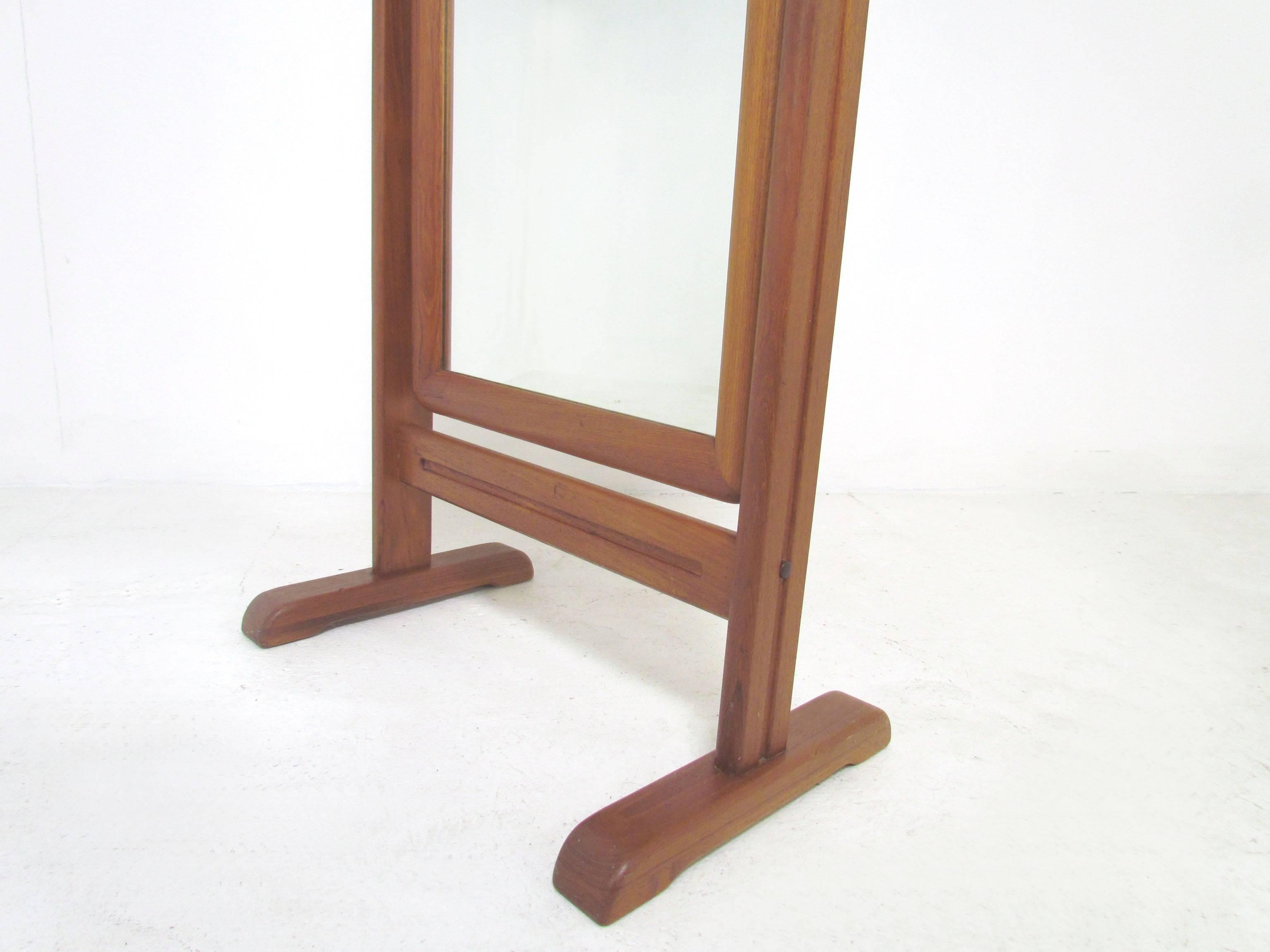 Scandinavian Modern Danish Teak Full Length Pivoting Cheval Mirror Attributed to Pedersen & Hansen