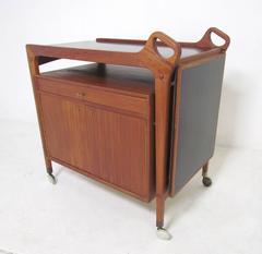 Danish Teak Dry Bar and Serving Cart with Locking Storage Cabinet by Dyrlund