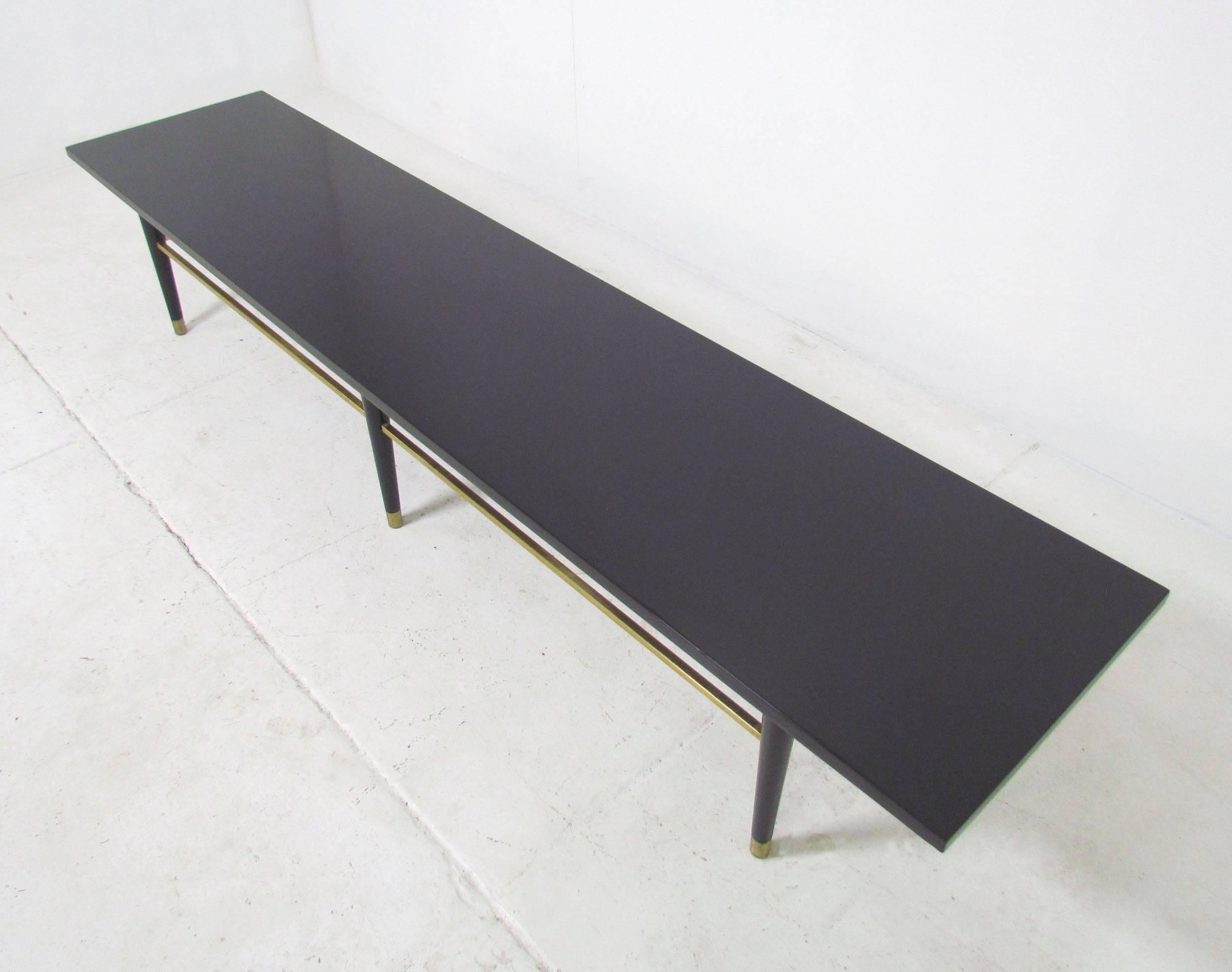 Mid-Century Modern Mid-Century Coffee Table with Brass Stretchers in Manner of Paul McCobb