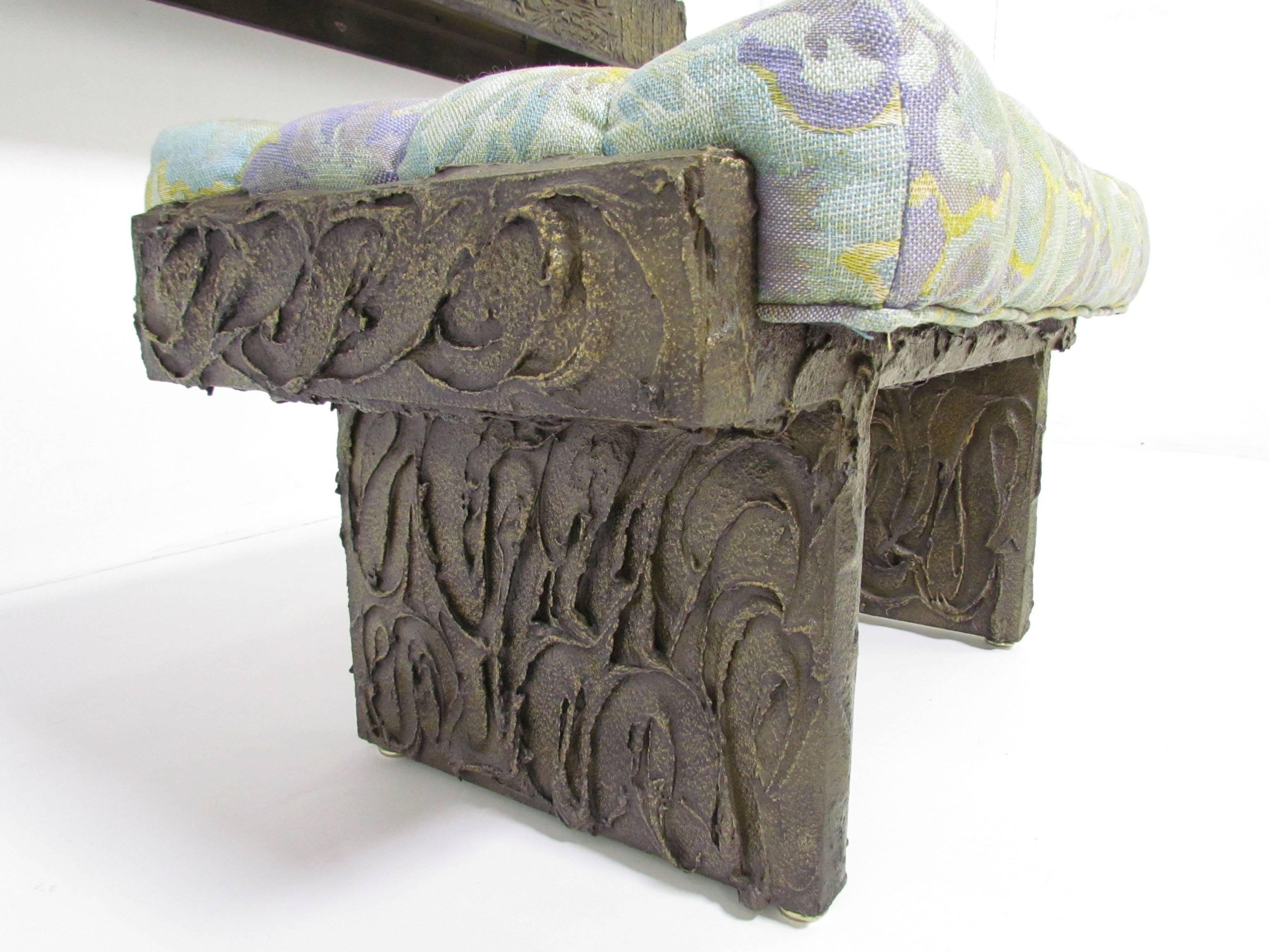 Bronzed Sculpted Bronze Brutalist Single Bench by Paul Evans, Dated 1974