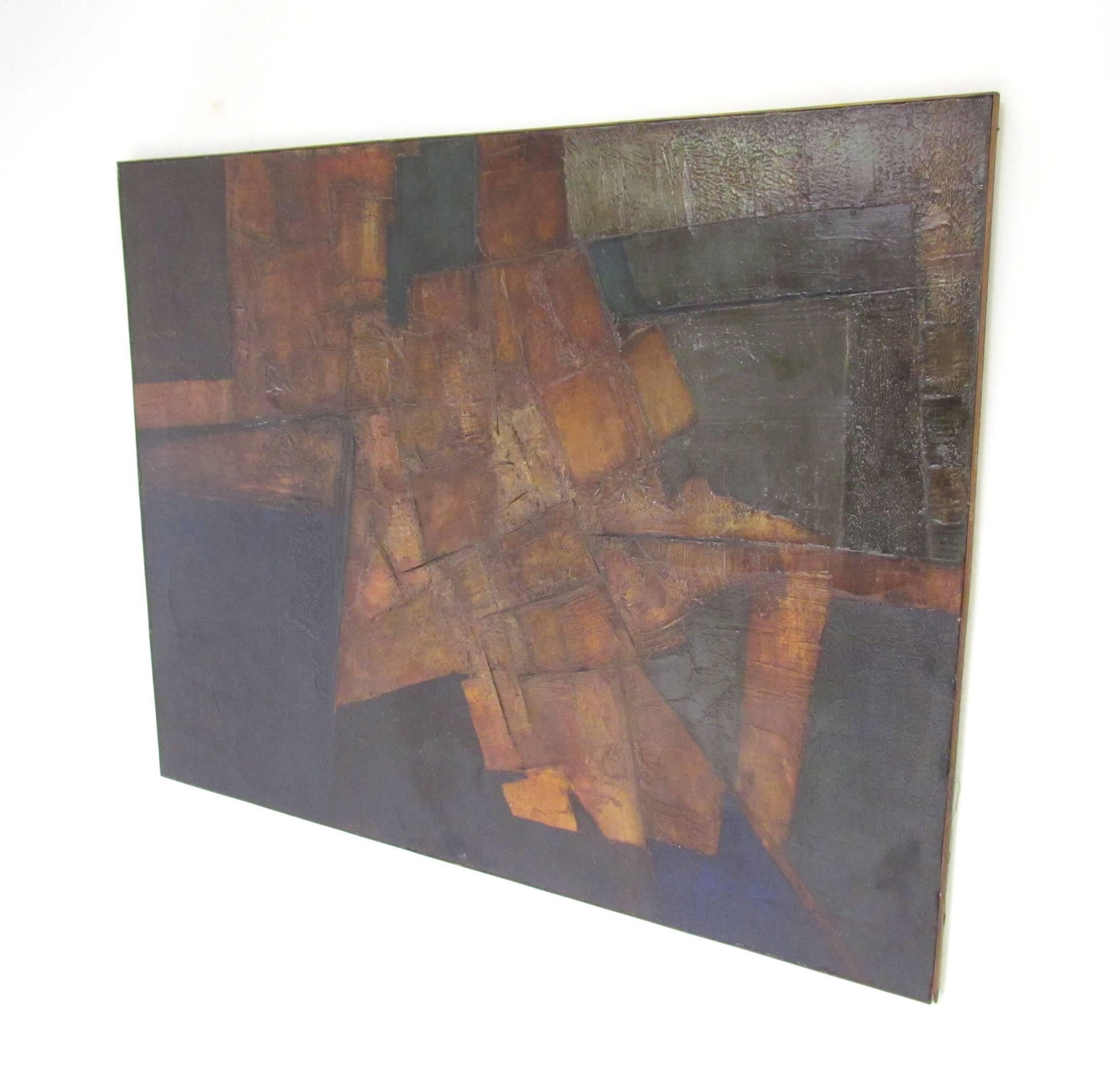Rare large abstract painting titled "Yucatan" by noted Berkshire, MA artist John Stritch. Painted in France in 1963 at the beginning of his career.