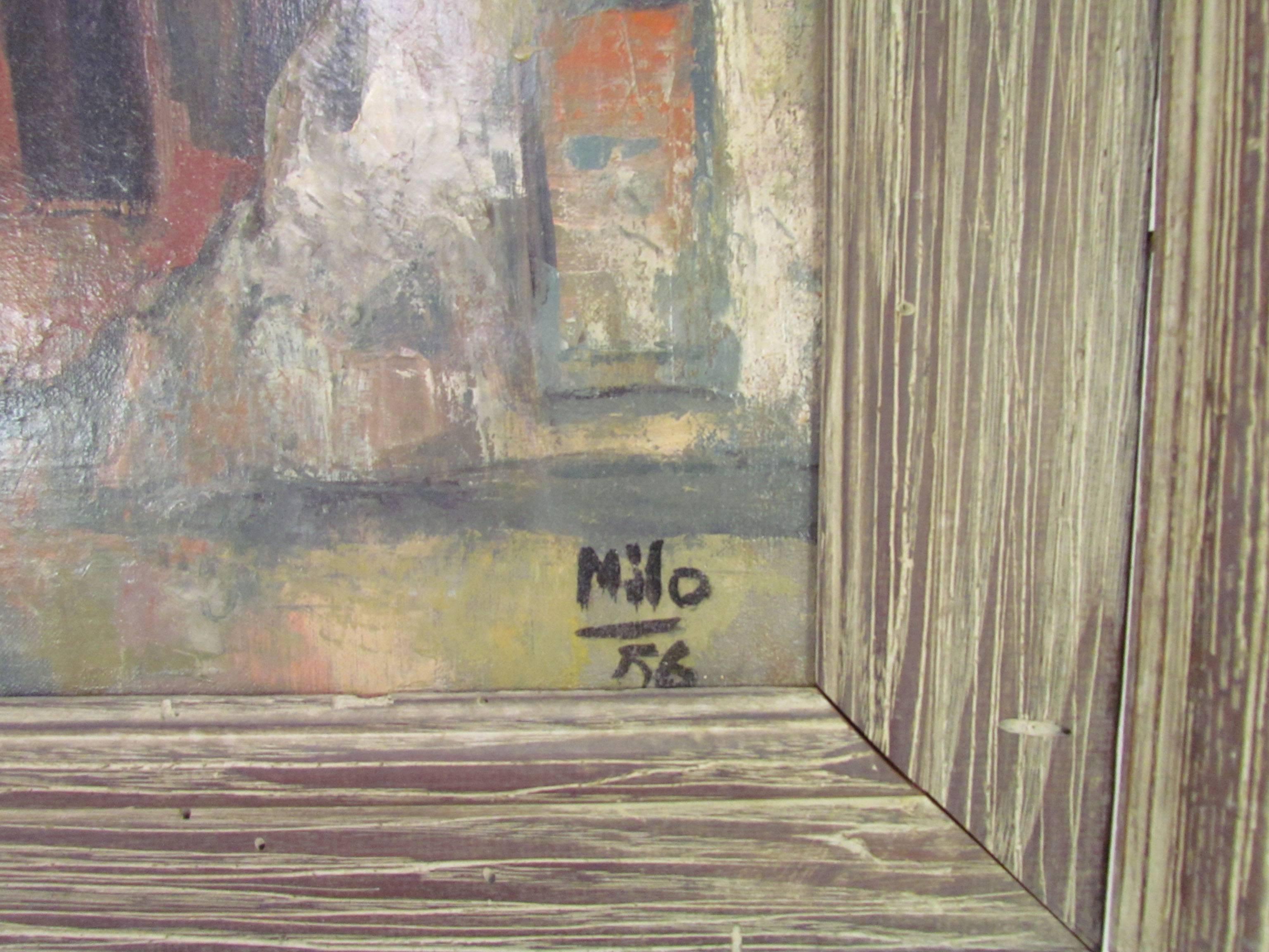 Mid-20th Century Italian Modernist Oil by Milo Melani, Dated 1956