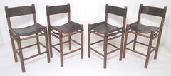 Set of Four Safari Style Leather Sling Bar Stools, circa 1970s