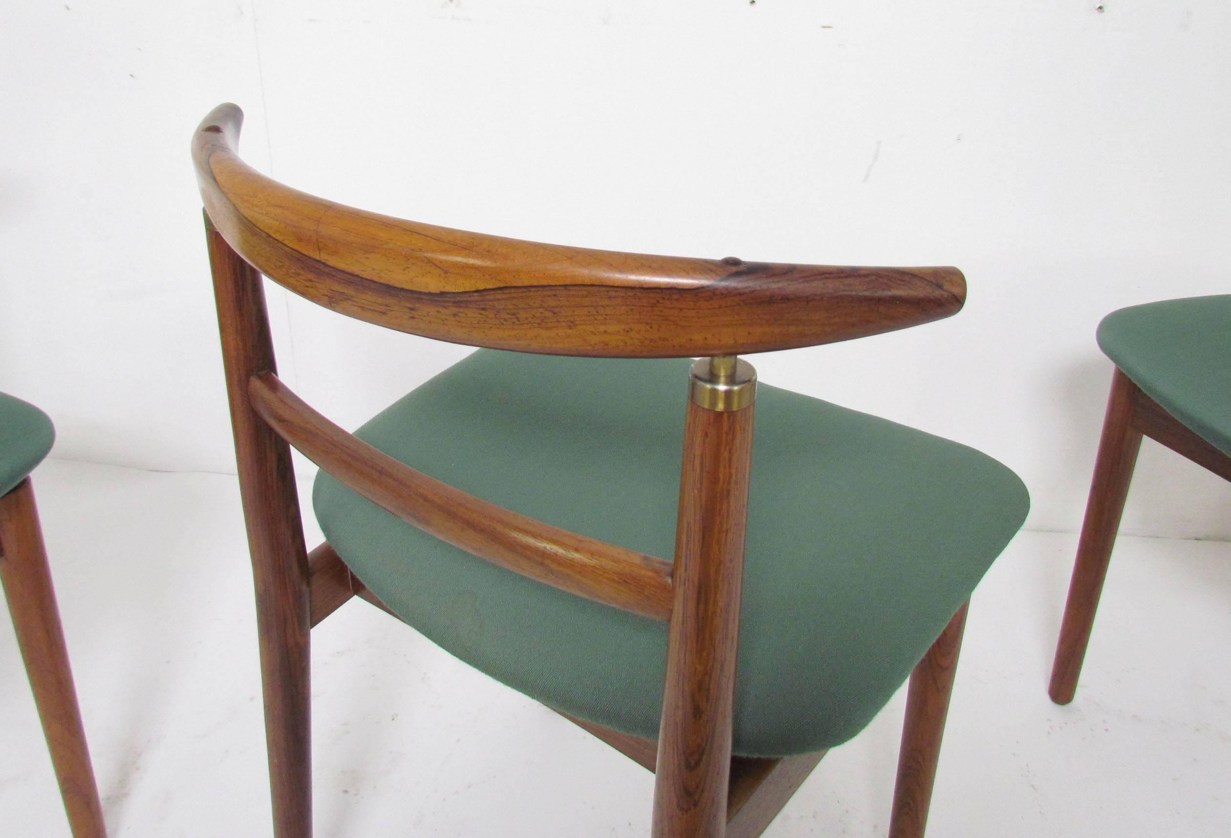 Brass Set of Six Danish Rosewood Dining Chairs by Helge Sibast and Borge Rammeskov