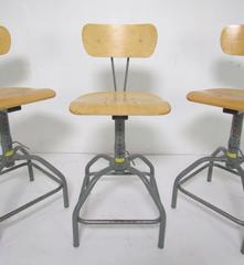 Set of Three Industrial Adjustable Height Laboratory (Bar) Stools, circa 1970s
