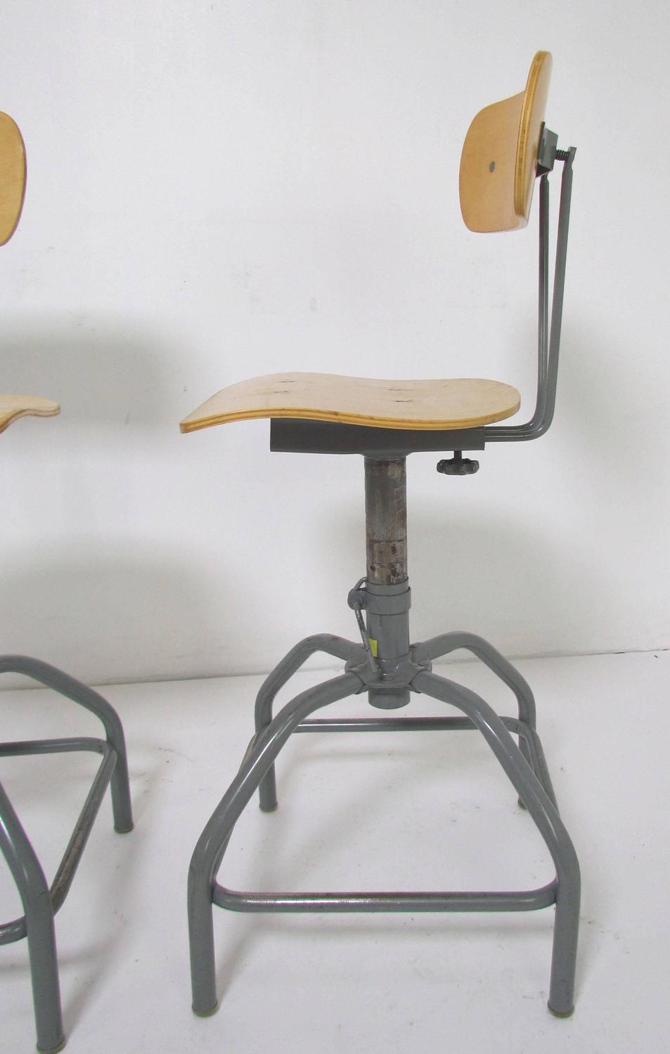 Set of Three Industrial Adjustable Height Laboratory (Bar) Stools ...