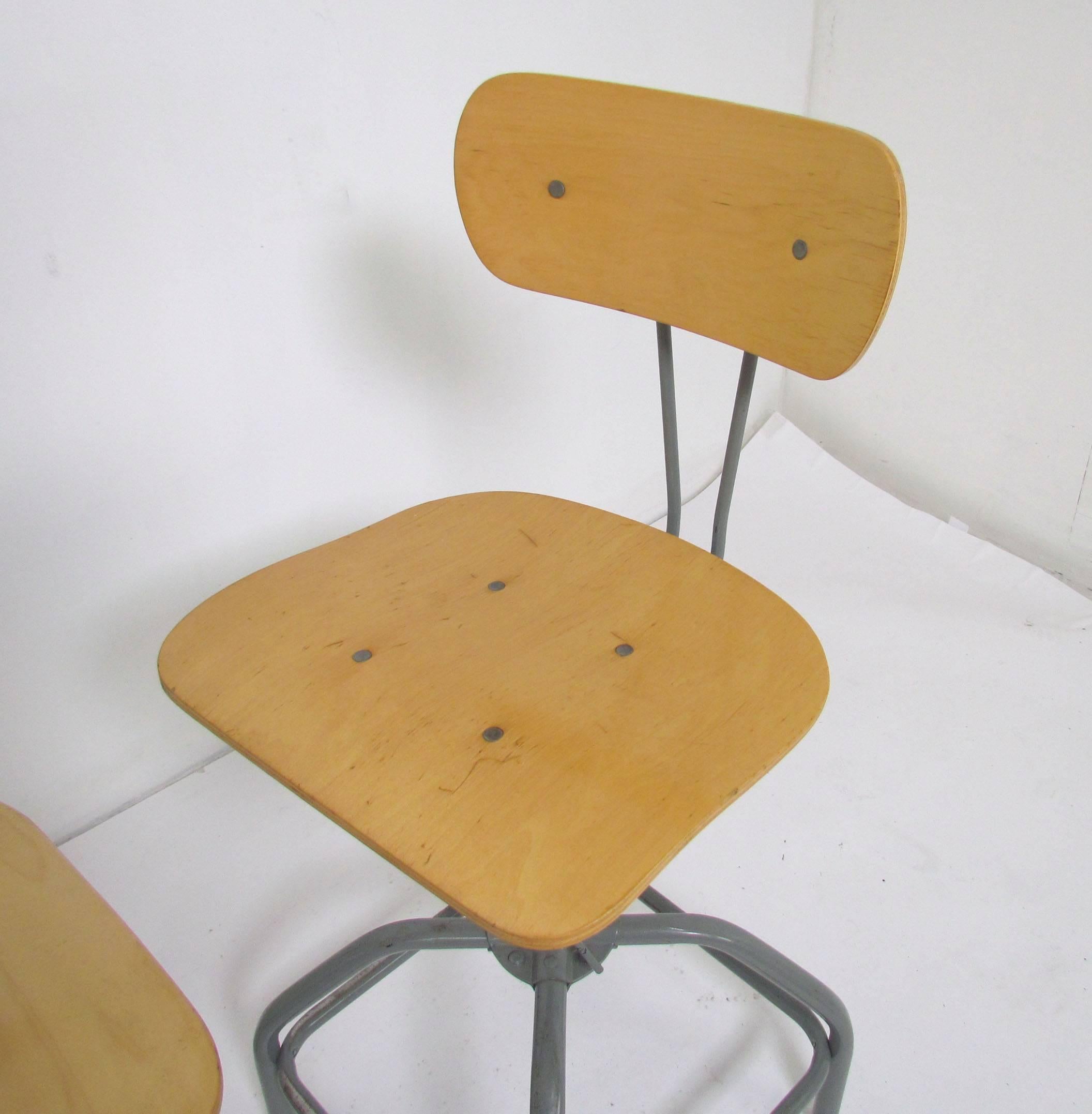 American Set of Three Industrial Adjustable Height Laboratory (Bar) Stools, circa 1970s