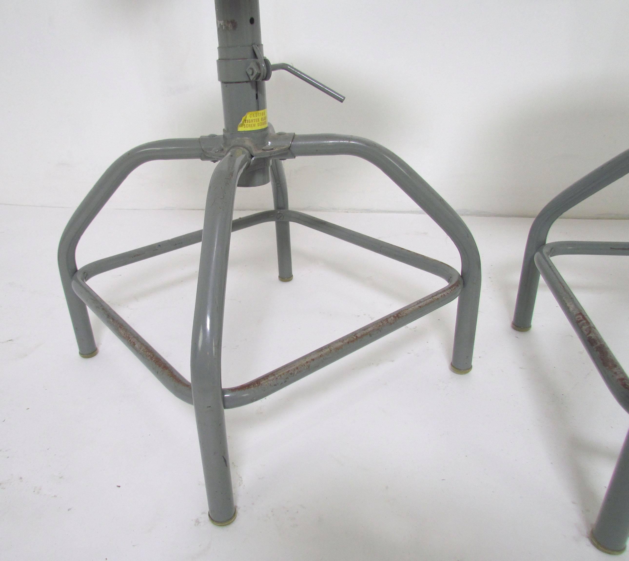 Set of Three Industrial Adjustable Height Laboratory (Bar) Stools, circa 1970s 1