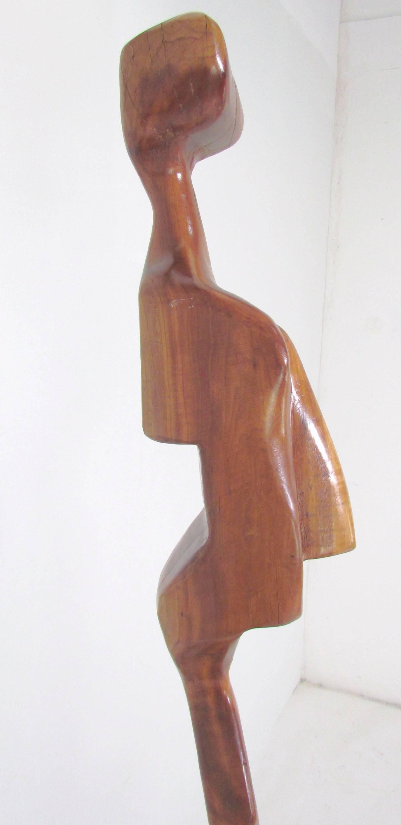 Marble Modernist Carved Wood Sculpture with Burl Pedestal Signed A. Janes, D. 1974