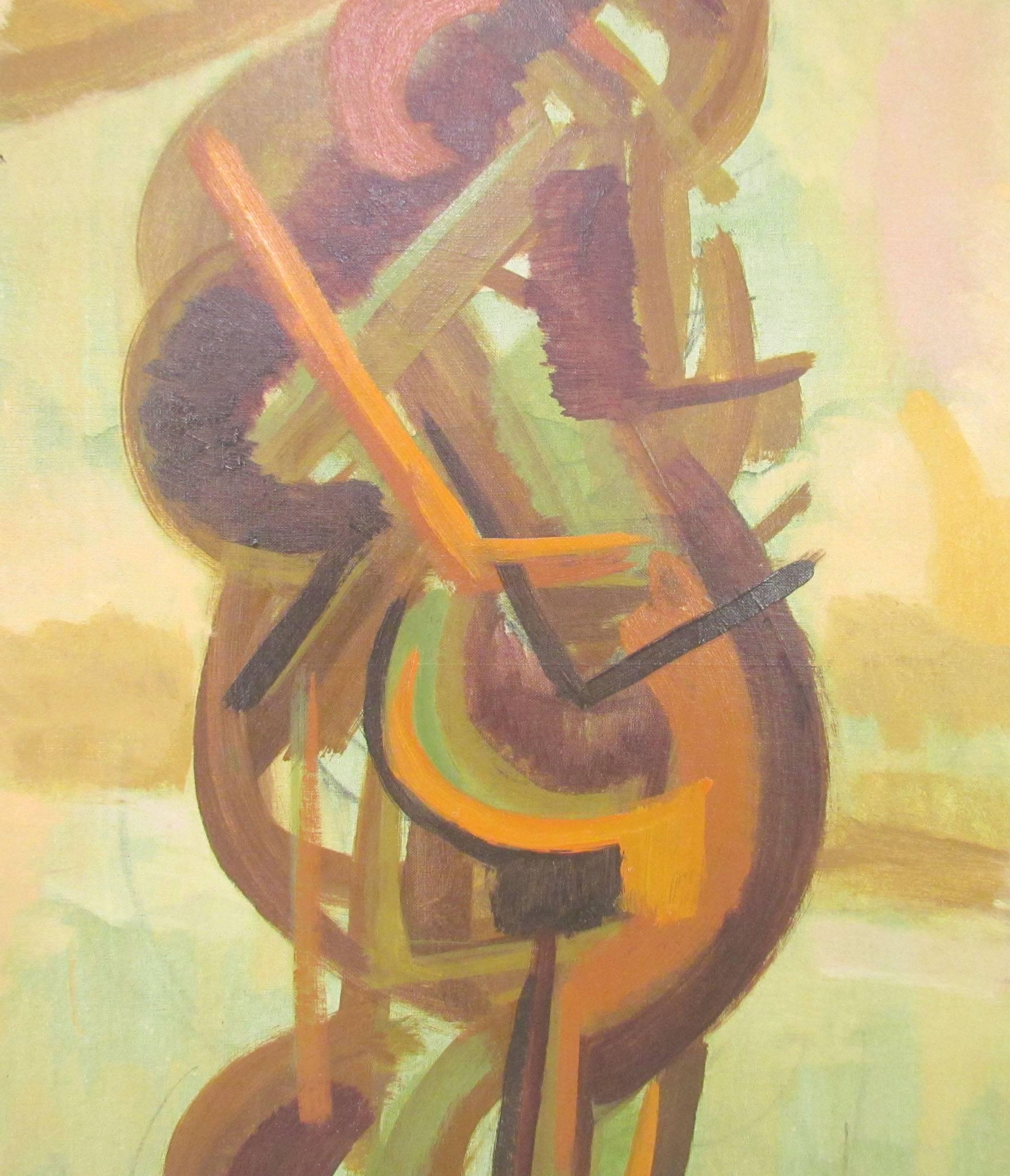 Mid-Century Modern Abstract Symbolist Mid-Century Oil Painting by Harold Mesibov, circa 1950s
