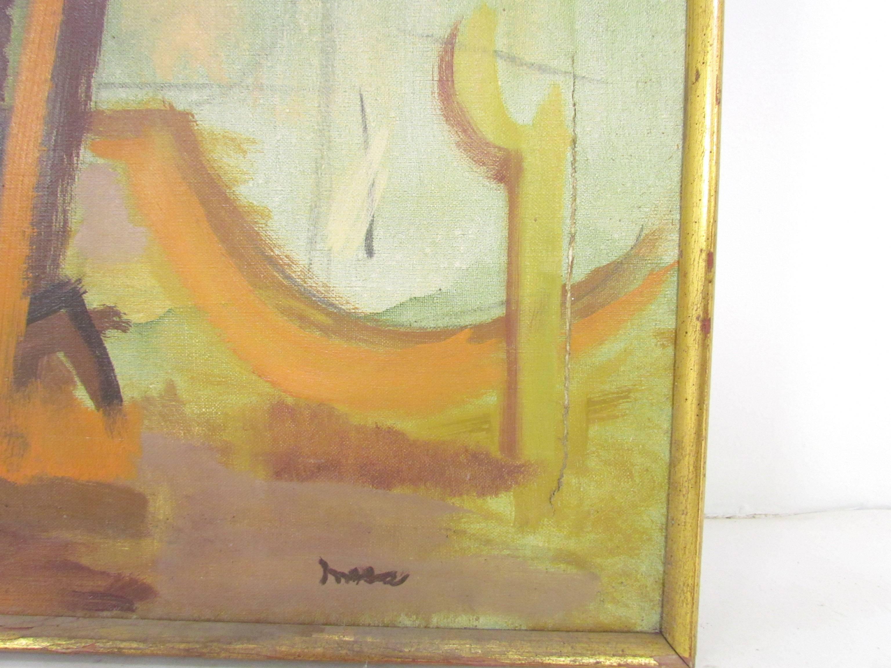 Canvas Abstract Symbolist Mid-Century Oil Painting by Harold Mesibov, circa 1950s