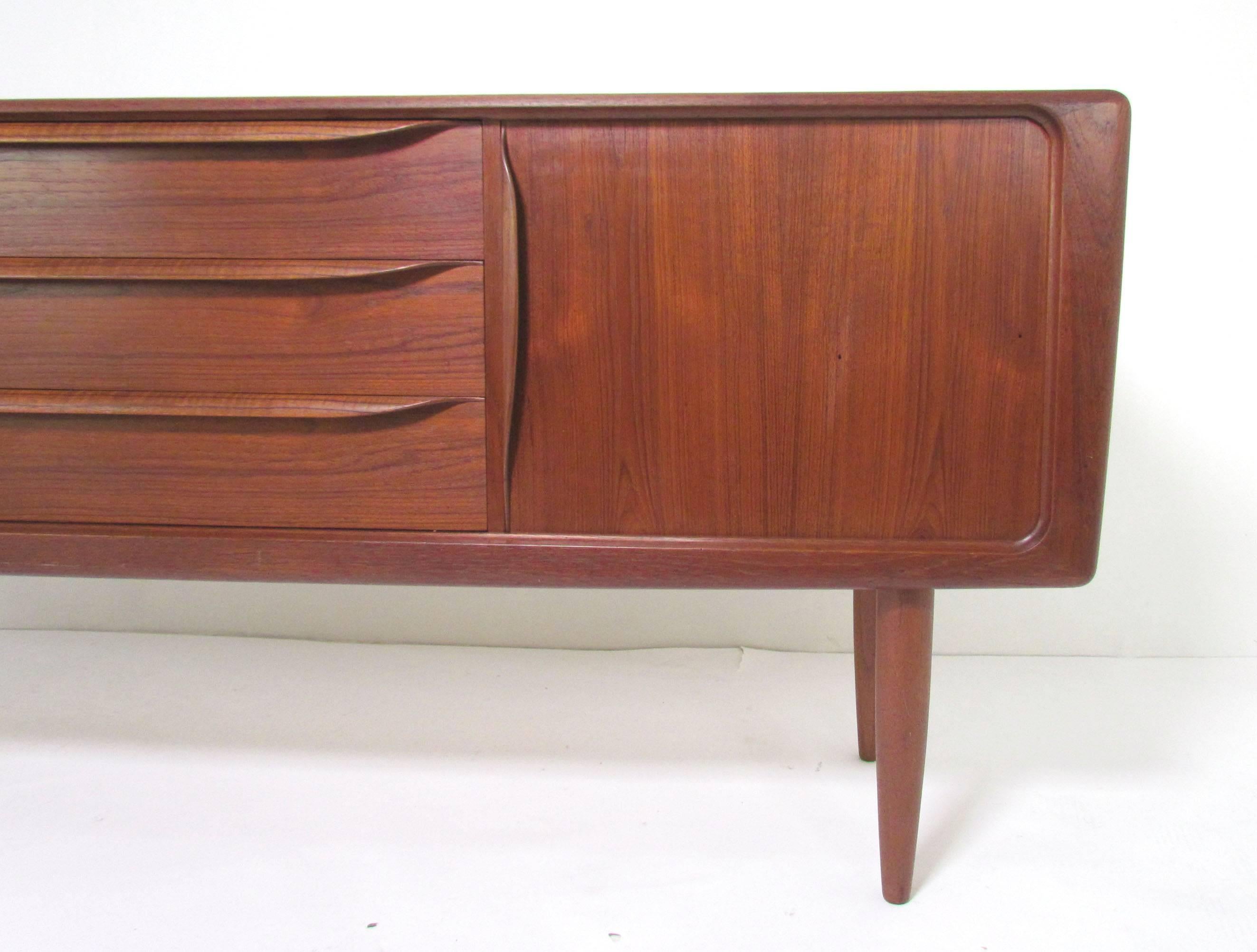 Danish Teak Sideboard with Tambour Doors by Hos Wulff, circa 1960s In Good Condition In Peabody, MA