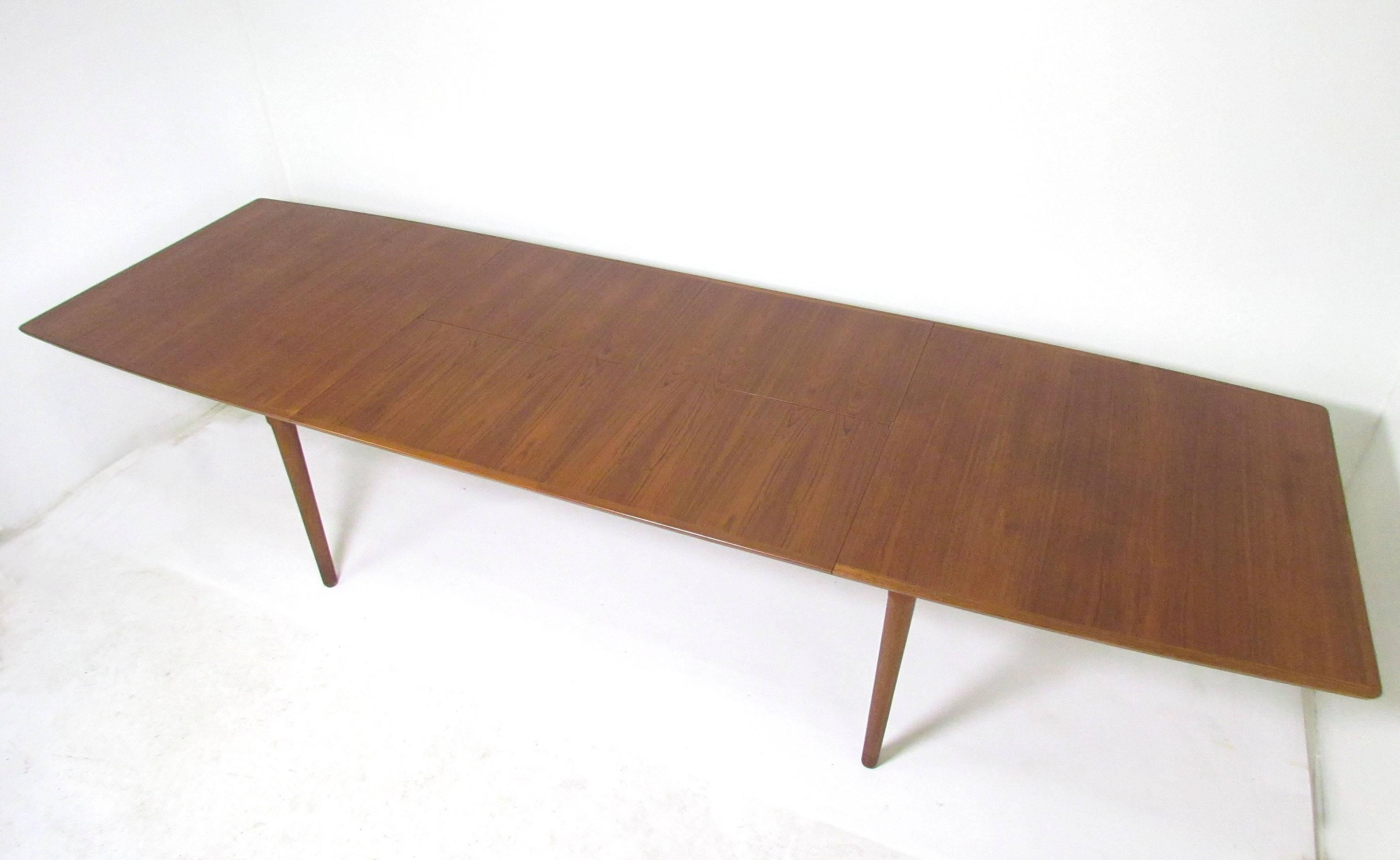 Scandinavian Modern Danish Teak Expandable 11' Banquet Dining Table with Two Leaves by Falster