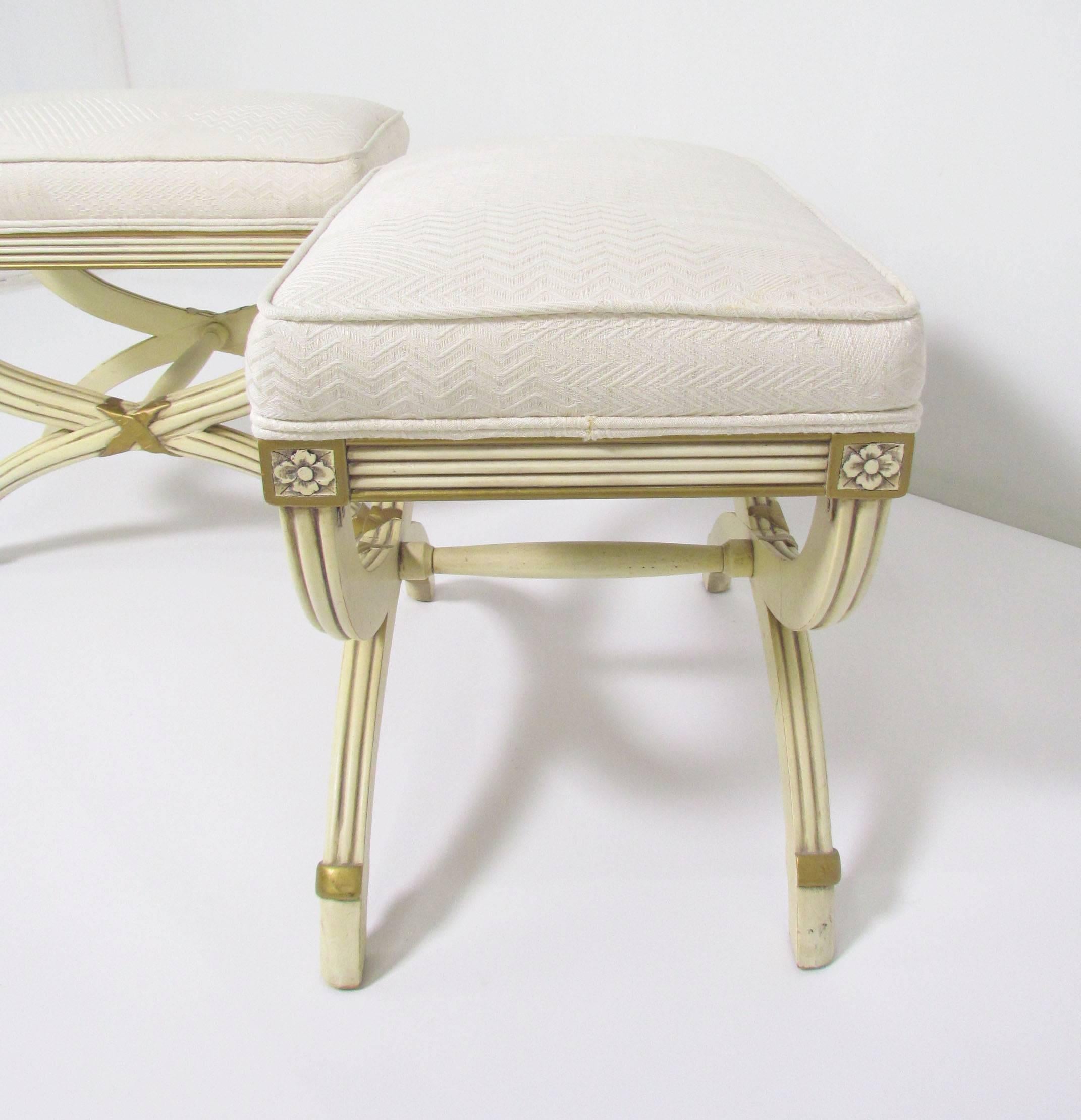 Pair of Hollywood Regency Style X-Base Stools by Karges Furniture 1