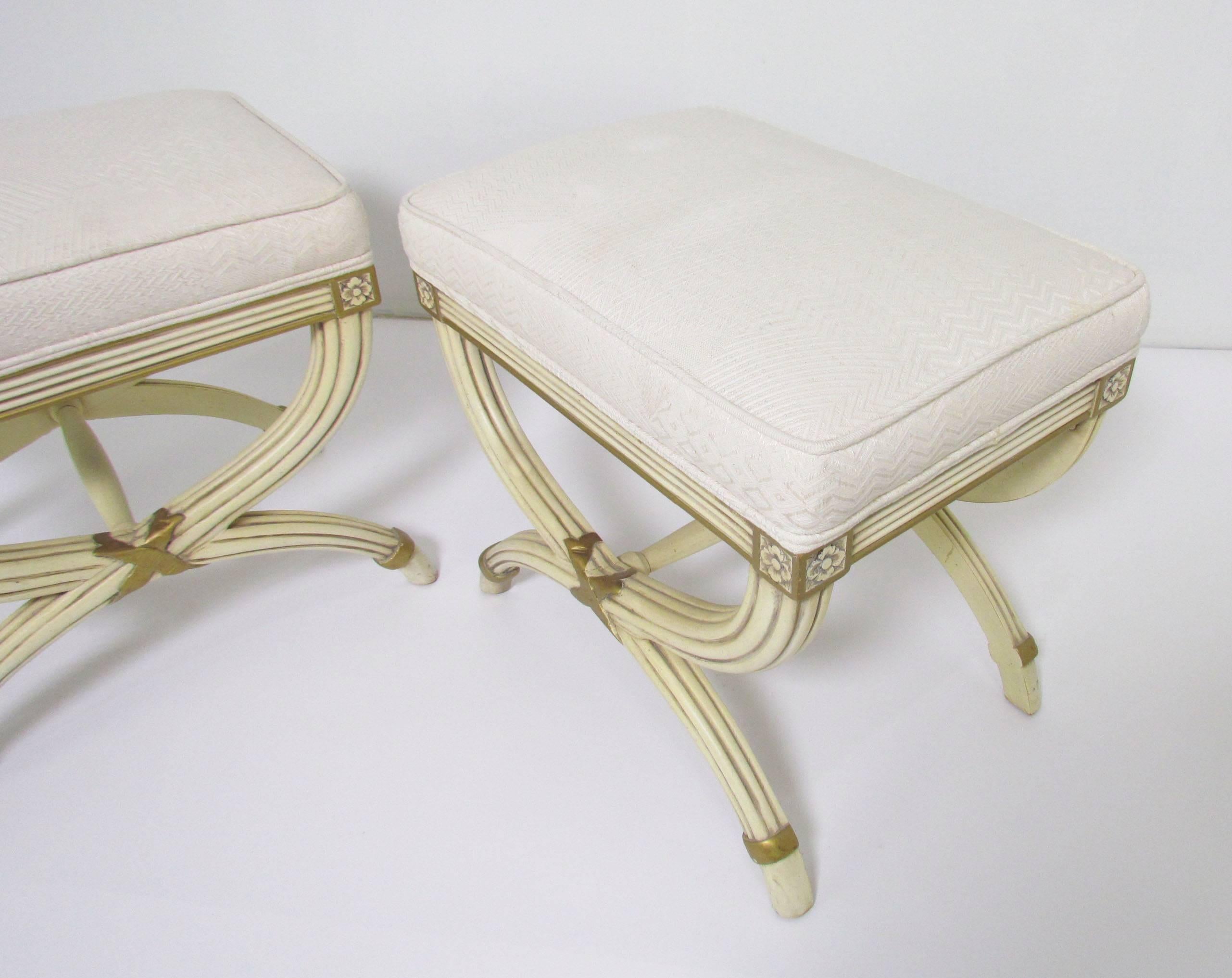 Mid-20th Century Pair of Hollywood Regency Style X-Base Stools by Karges Furniture
