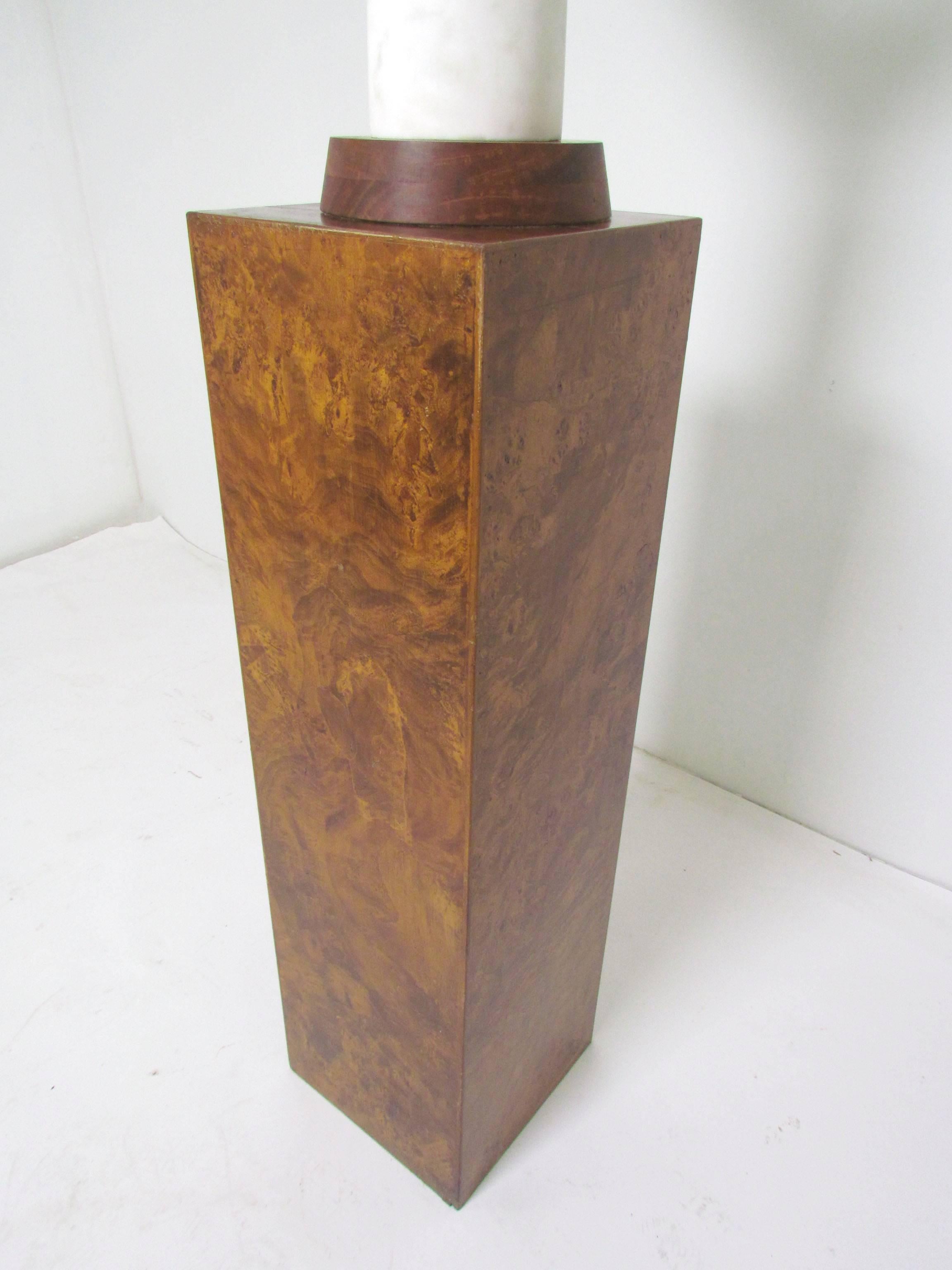 Mid-20th Century Abstract Marble Sculpture Signed M. Sokell, Dated 1969, with Burl Pedestal