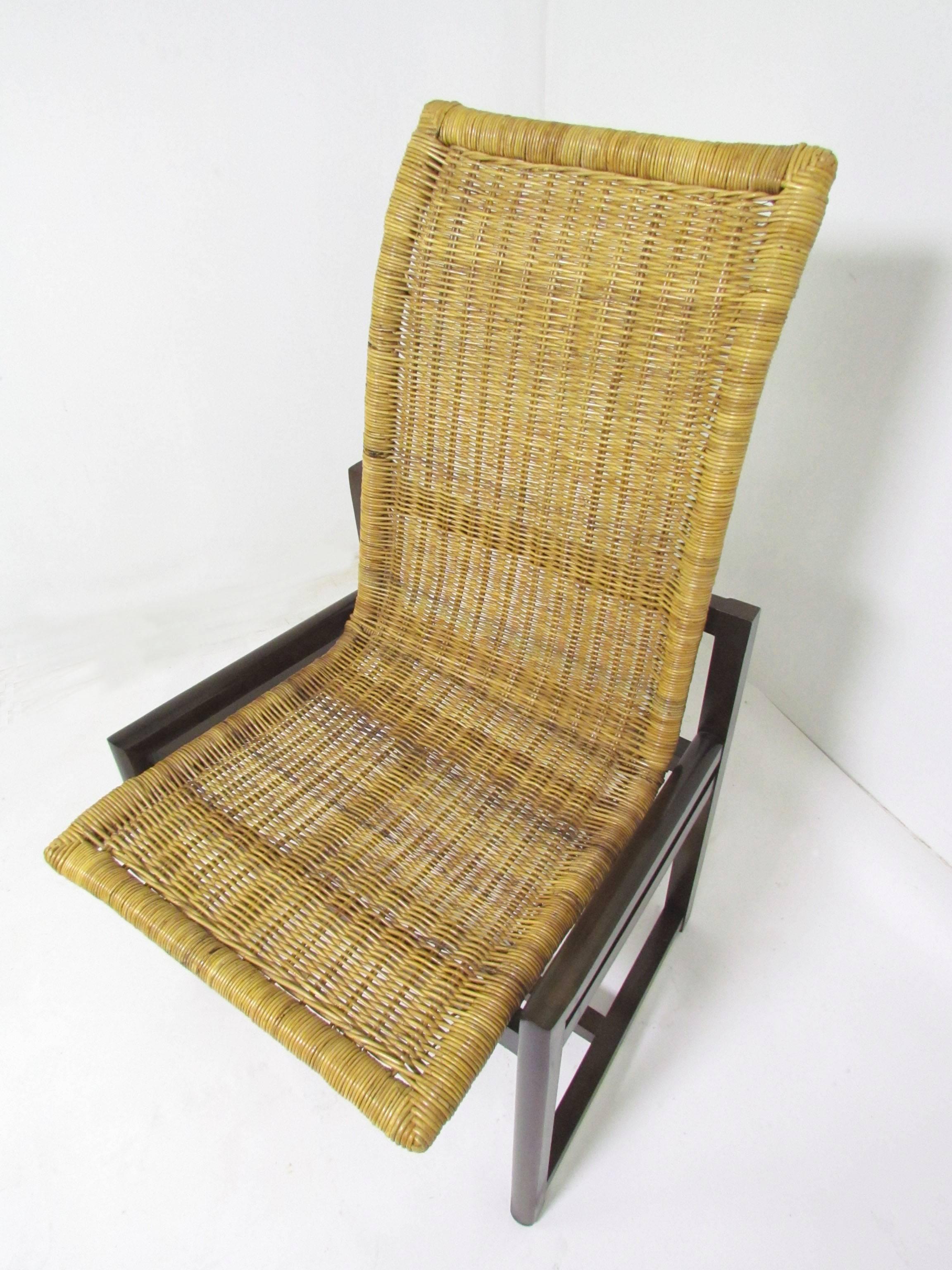 Set of Six Mid-Century Walnut and Rattan Dining Chairs, circa 1970s 2