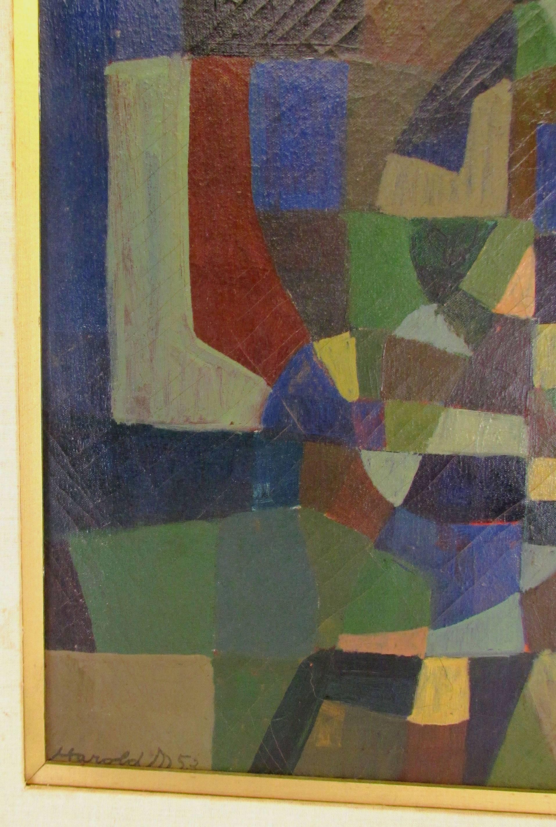 Abstract Modernist Oil Painting by Harold Mesibov, Dated 1953 In Good Condition In Peabody, MA