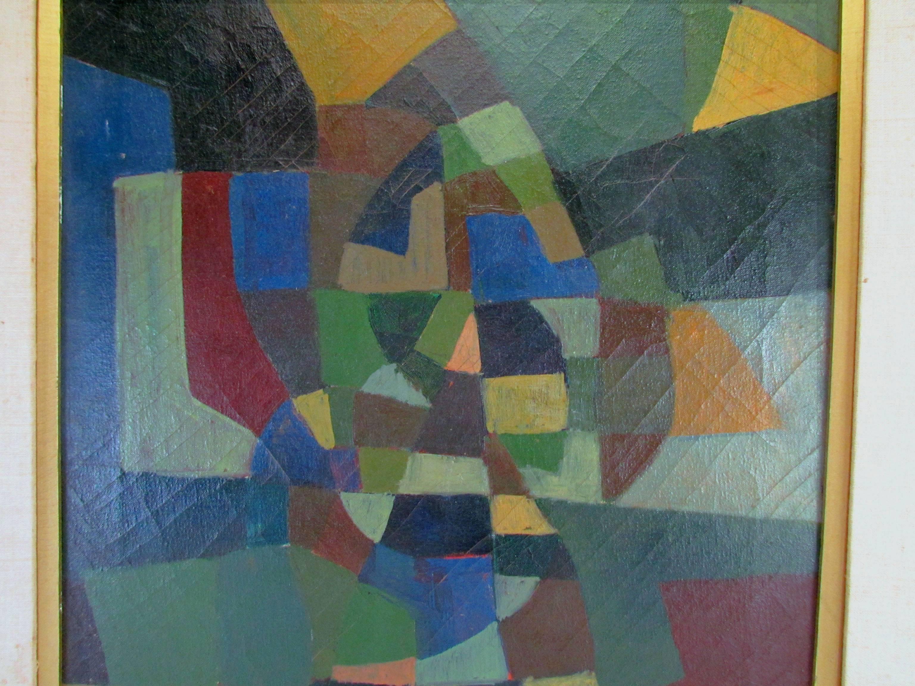 Mid-Century Modern Abstract Modernist Oil Painting by Harold Mesibov, Dated 1953