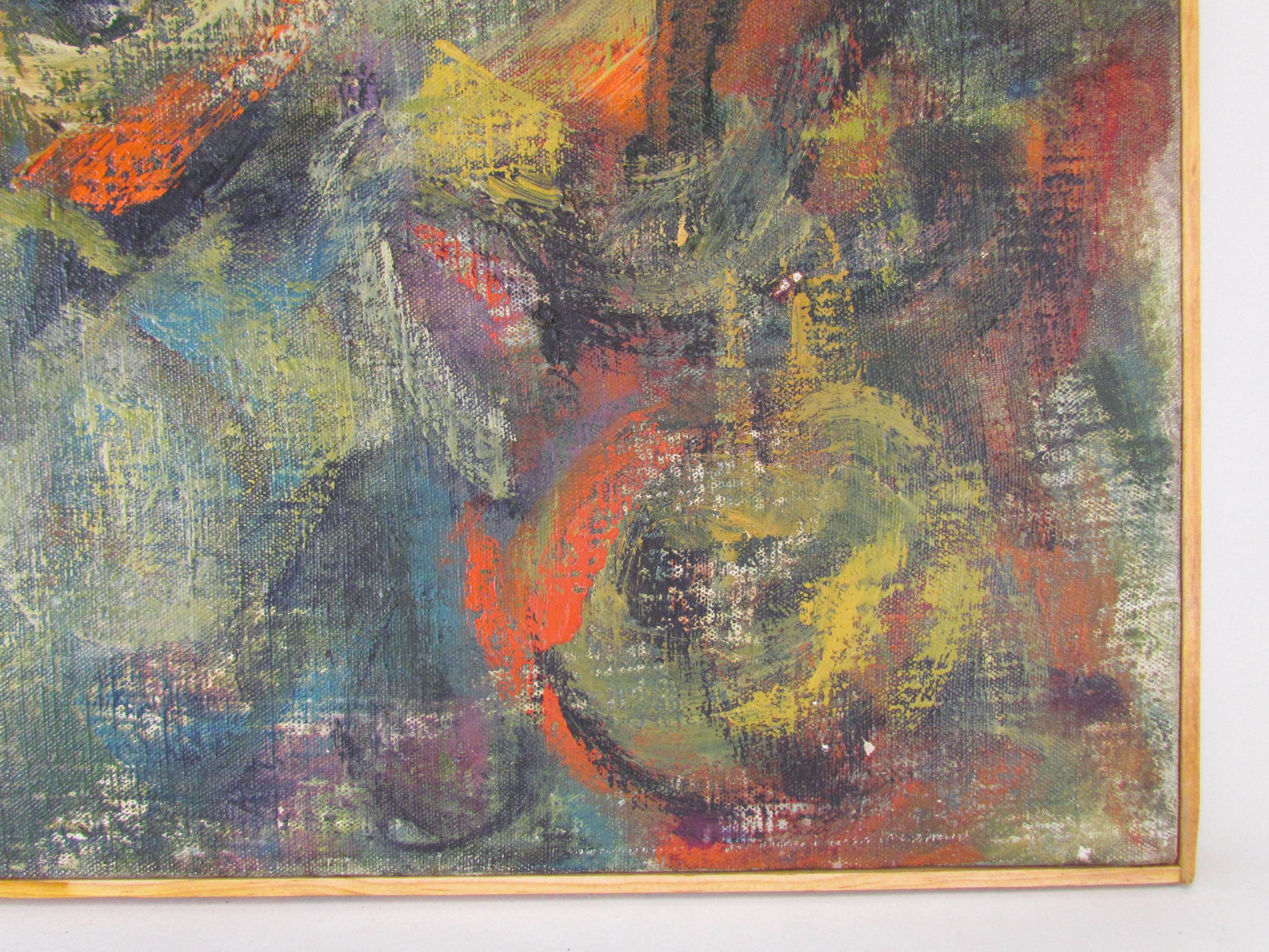 Modernist Abstract Oil by Sidney Zimmerman, Dated 1960 In Good Condition In Peabody, MA
