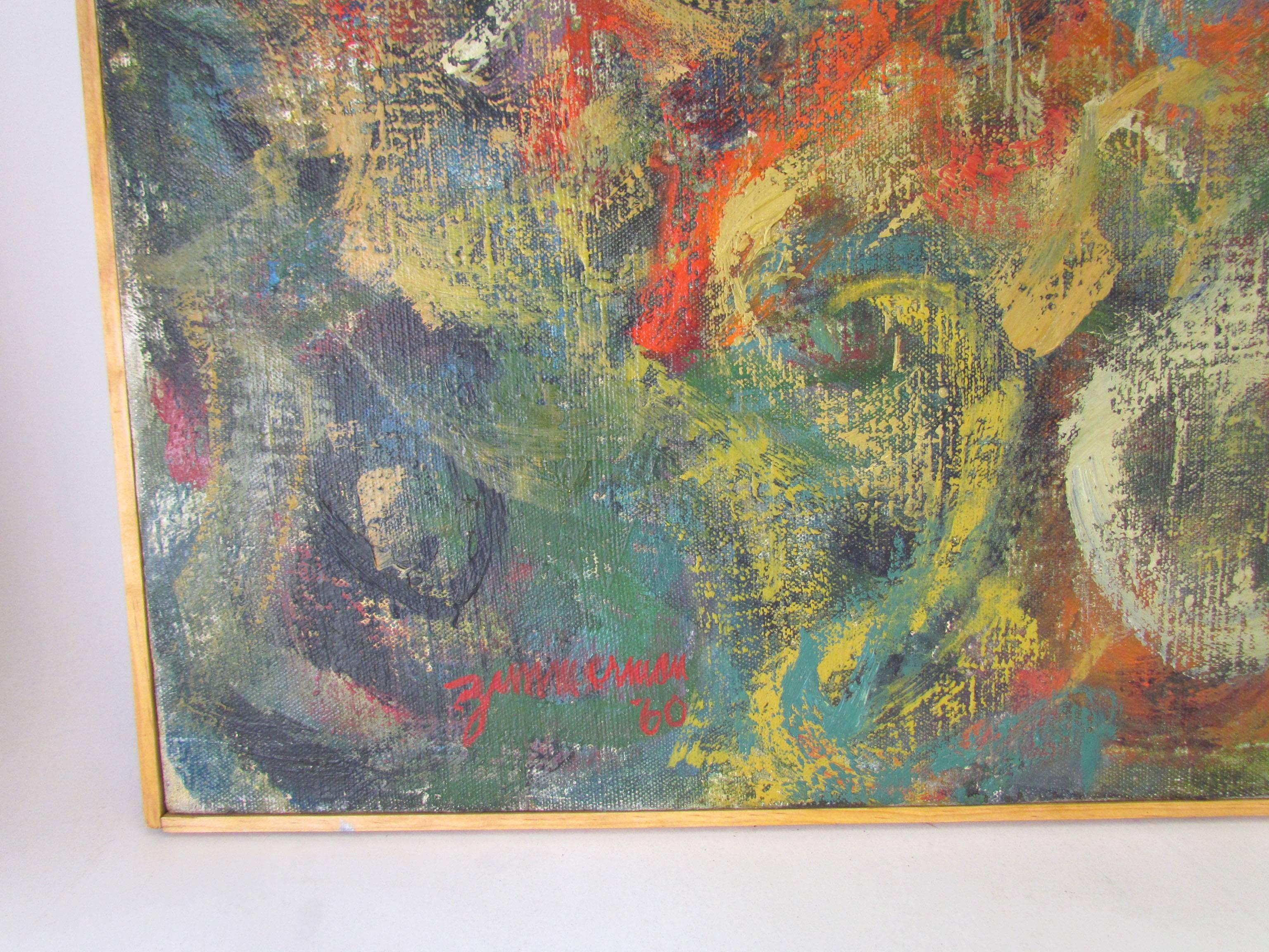 Mid-20th Century Modernist Abstract Oil by Sidney Zimmerman, Dated 1960