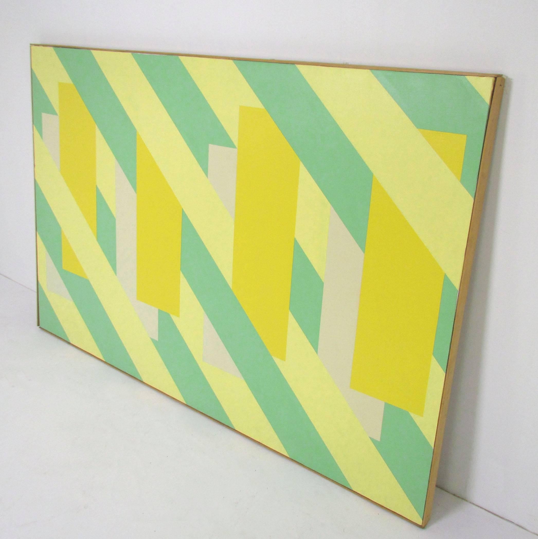 Large 4’ x 6’ color field abstract painting on canvas signed P. Weinfeld and dated 1977, in a wood strip frame.