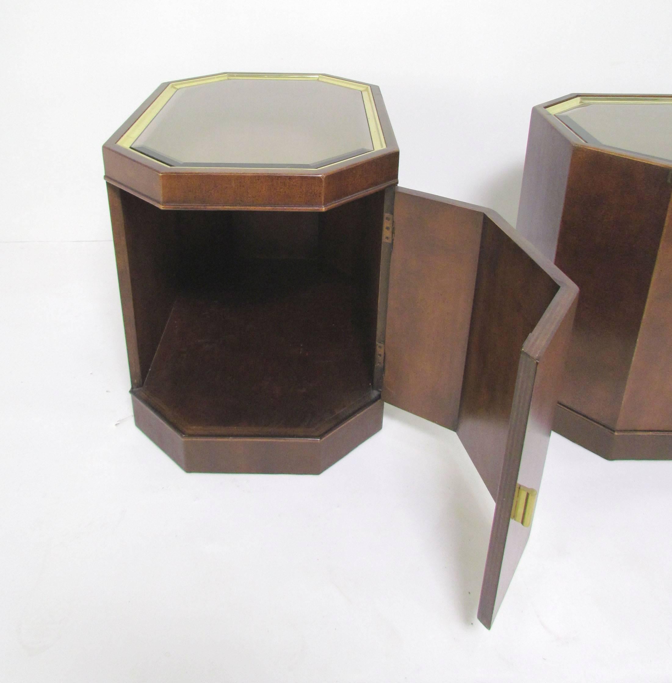 Leather Pair of Mid-Century Octagonal End Tables or Nightstands in Manner of Probber