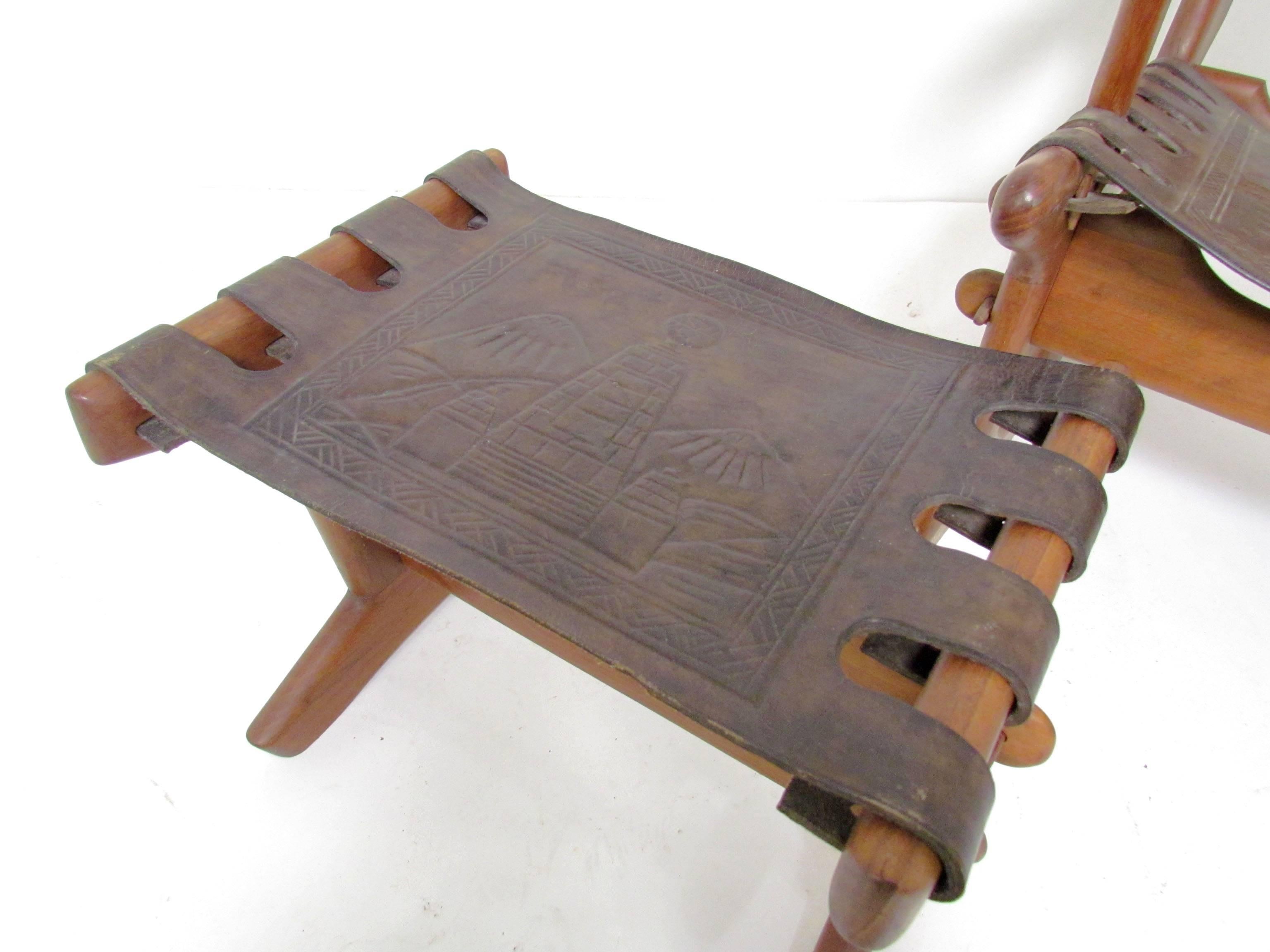 Sculptural Handmade Leather Rocker and Ottoman by Angel Pazmino 1