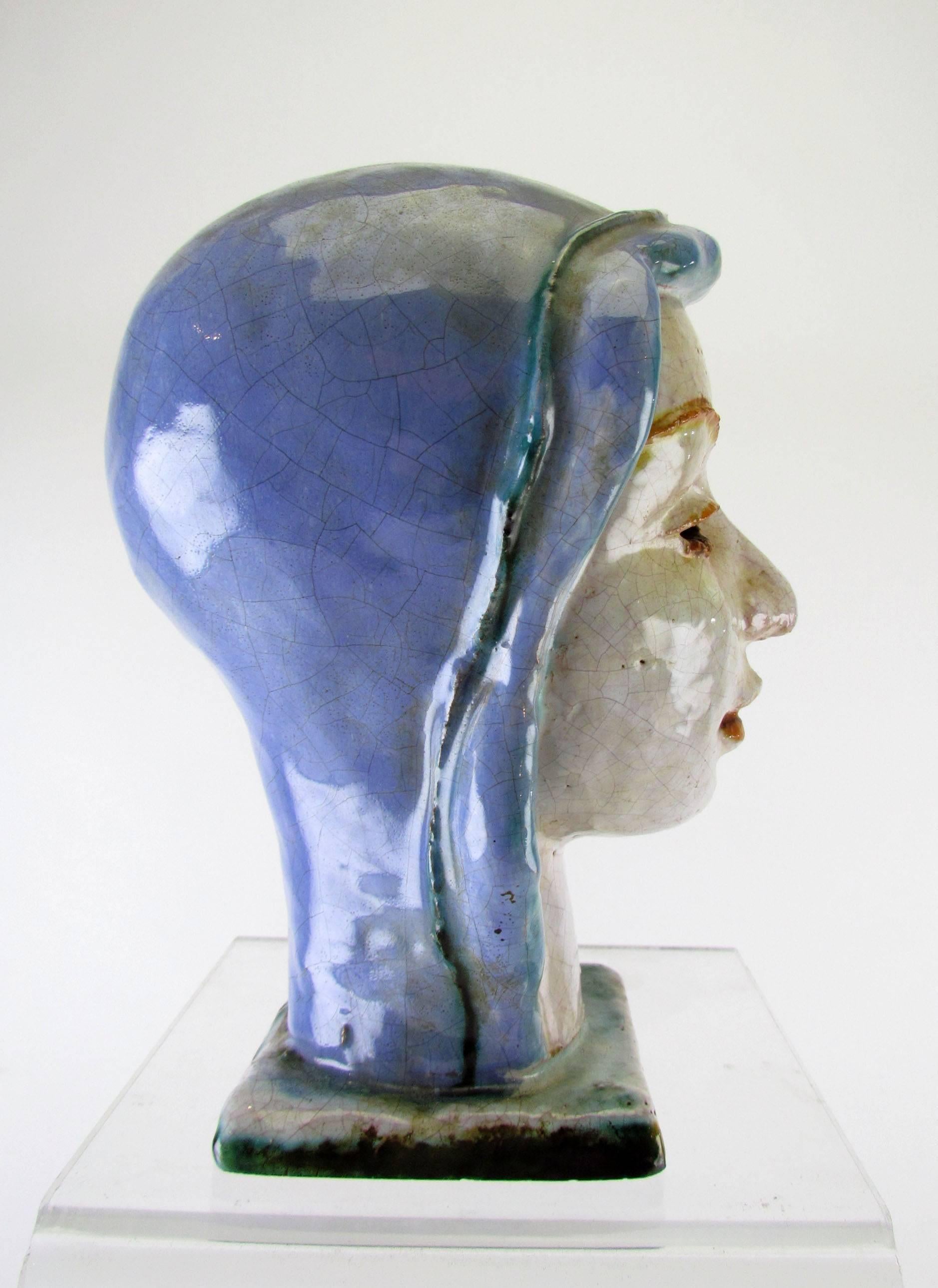 Head of a Woman Sculpture, Wiener Werkstatte Style, Made in Austria, circa 1920s In Good Condition In Peabody, MA