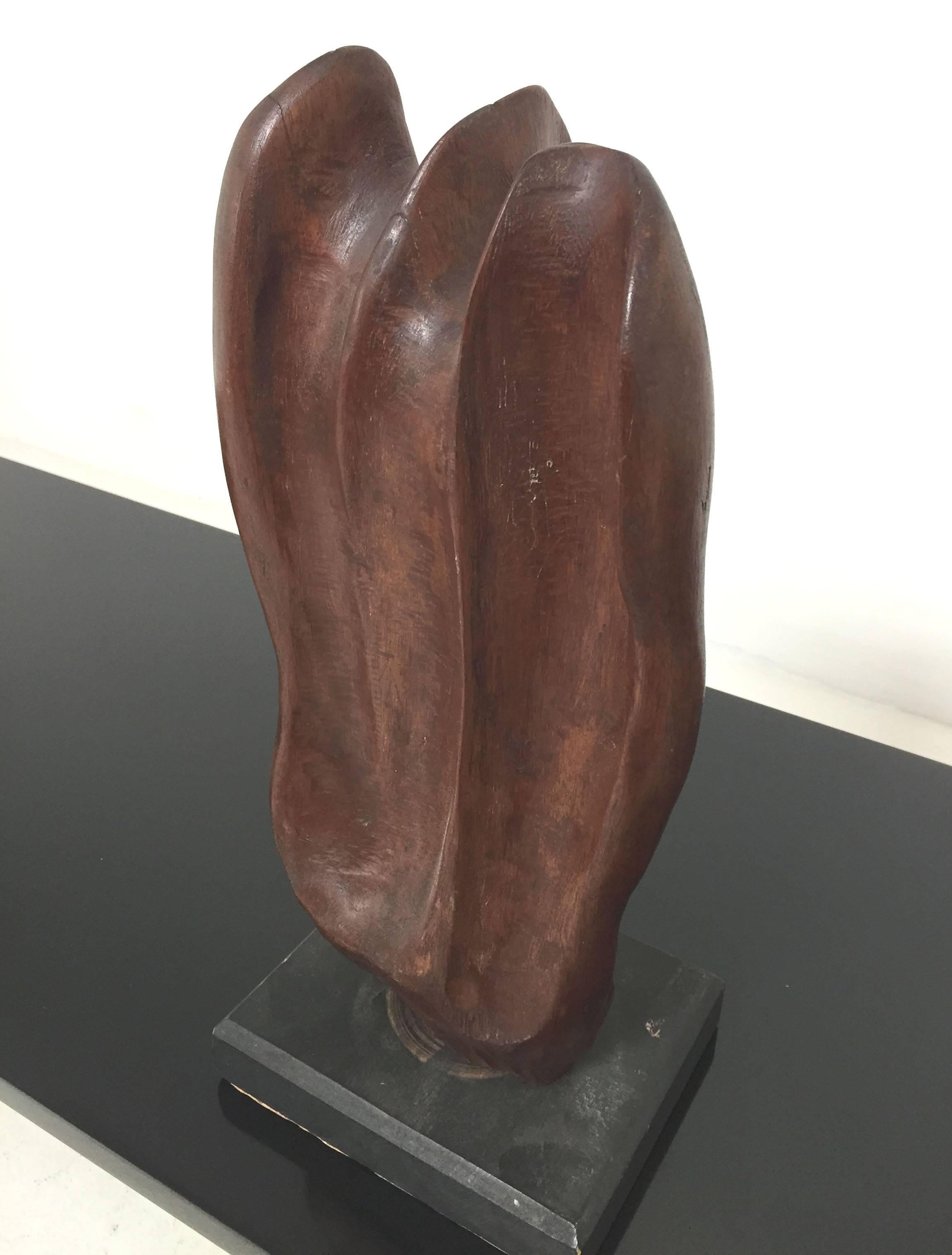 Mid-Century Modern Abstract Carved Wood Sculpture Titled “Eternal Flame” by Skolnikoff, 1967