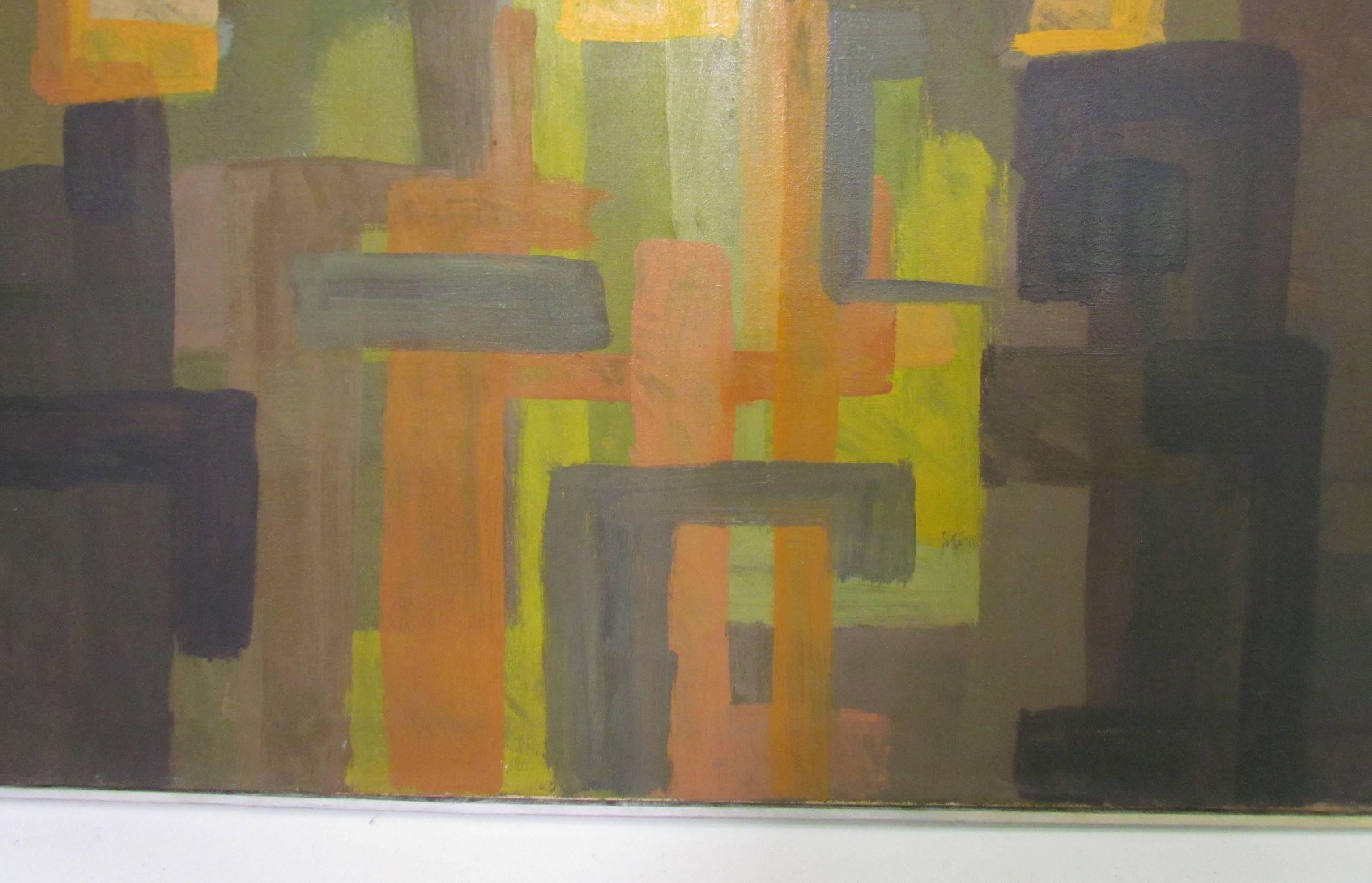 American Abstract Symbolist Oil Painting by Harold Mesibov, Dated 1953